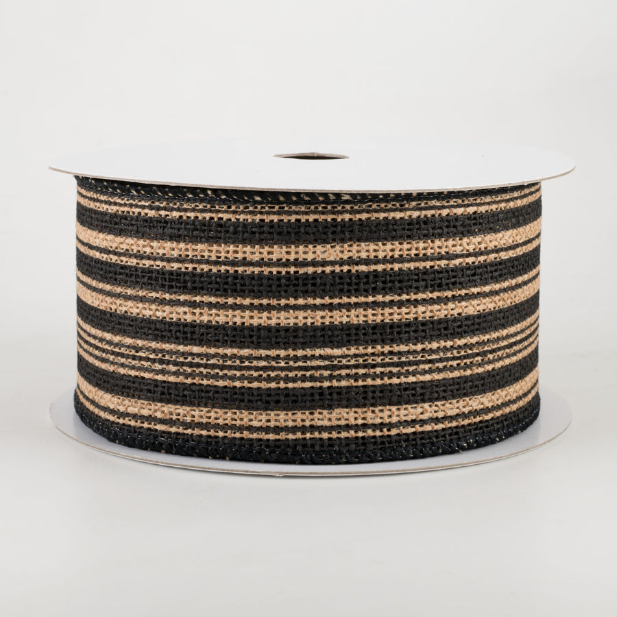 2.5" Ticking Stripe Faux Burlap Ribbon: Natural & Black (10 Yards)