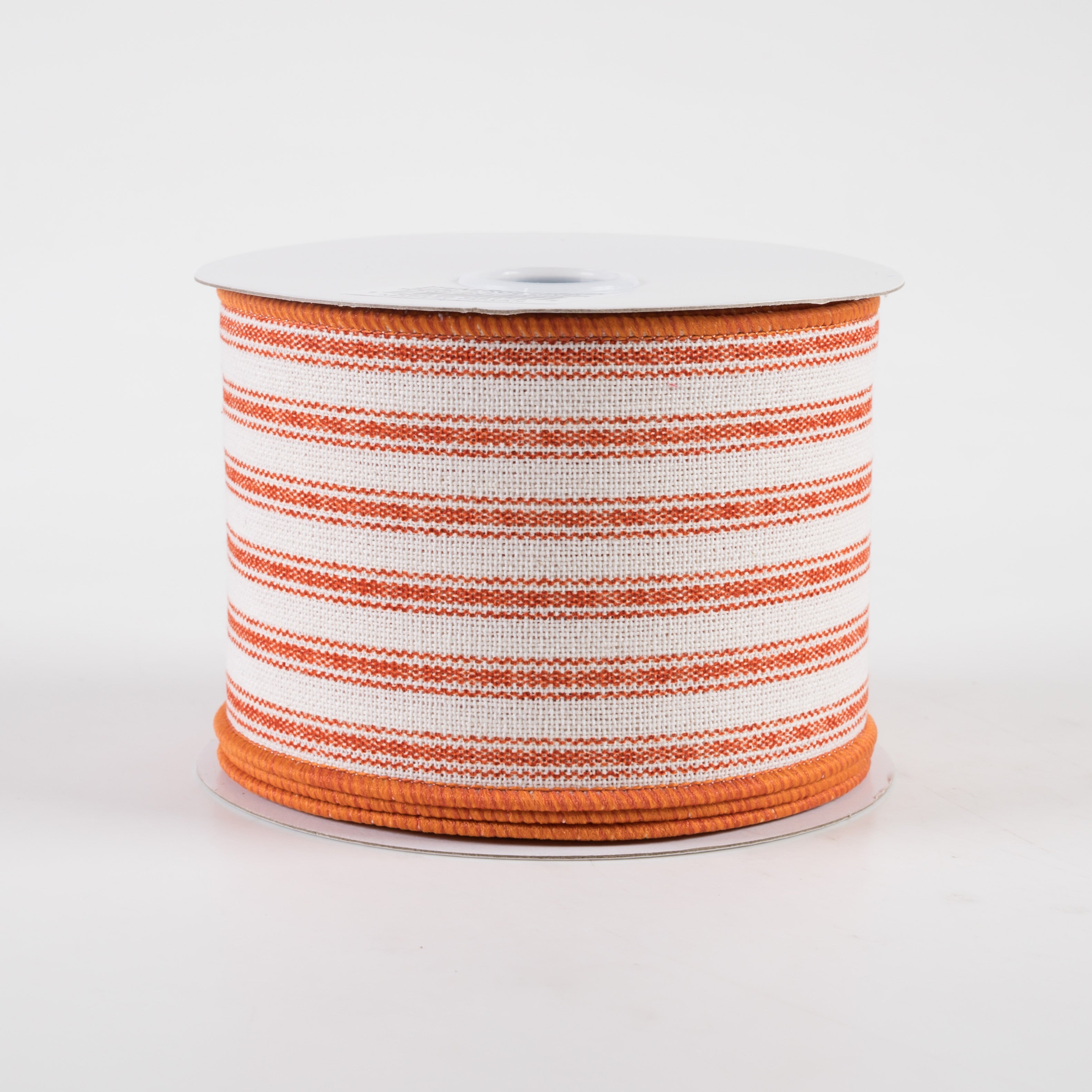 2.5" Ticking Stripe Ribbon: Ivory & Dark Orange (10 Yards)