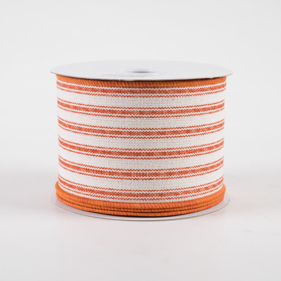 2.5" Ticking Stripe Ribbon: Ivory & Dark Orange (10 Yards)