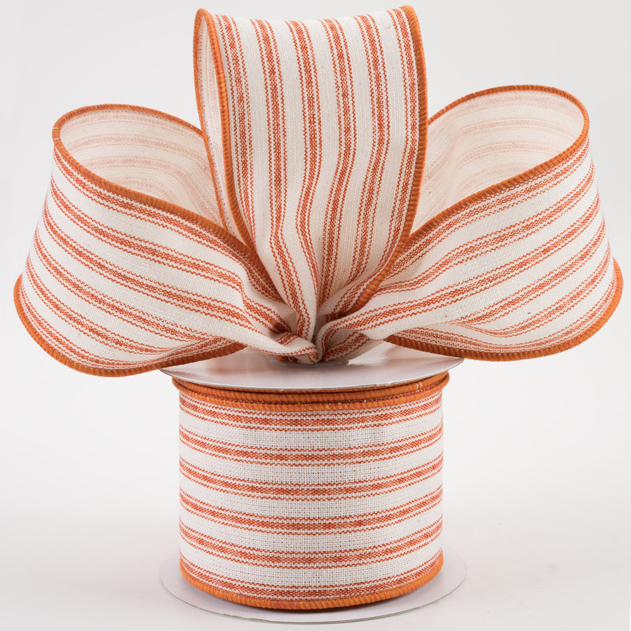 2.5" Ticking Stripe Ribbon: Ivory & Dark Orange (10 Yards) Lifestyle Photo