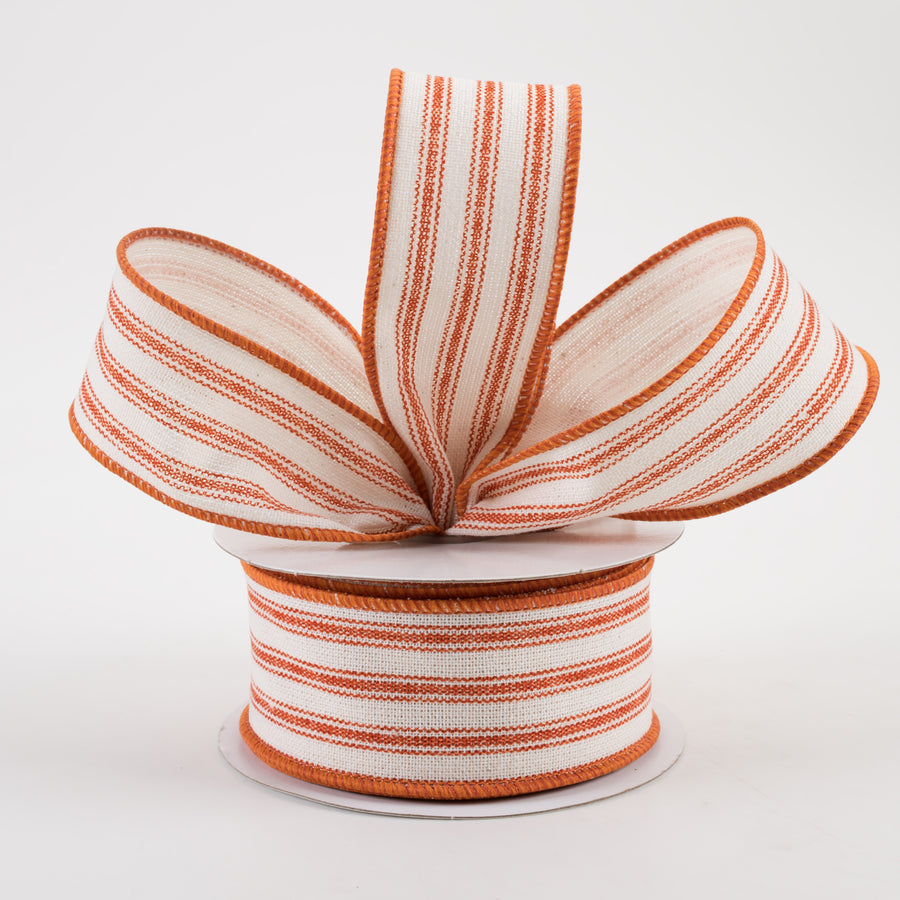 1.5" Ticking Stripe Ribbon: Ivory & Dark Orange (10 Yards) Lifestyle Photo
