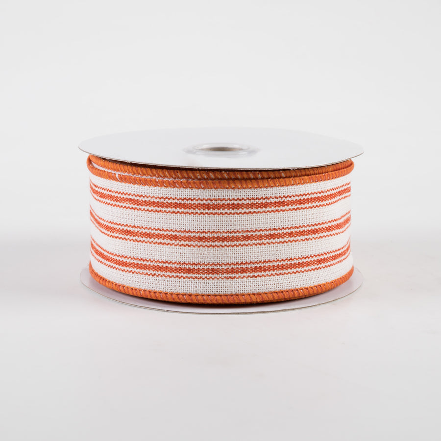 1.5" Ticking Stripe Ribbon: Ivory & Dark Orange (10 Yards)