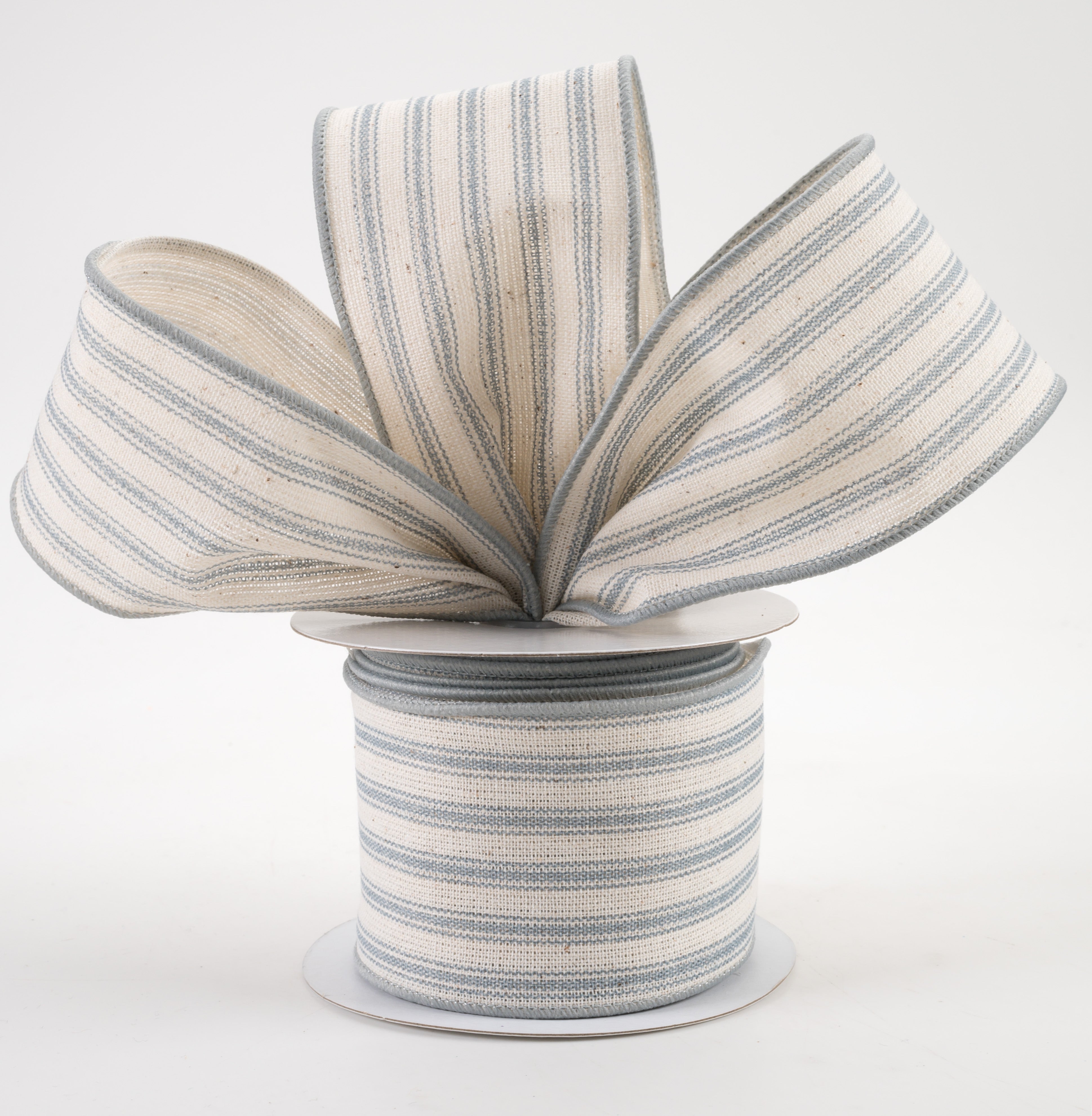 2.5" Ticking Stripe Ribbon: Ivory & Dark Smoke Blue (10 Yards) Lifestyle Photo