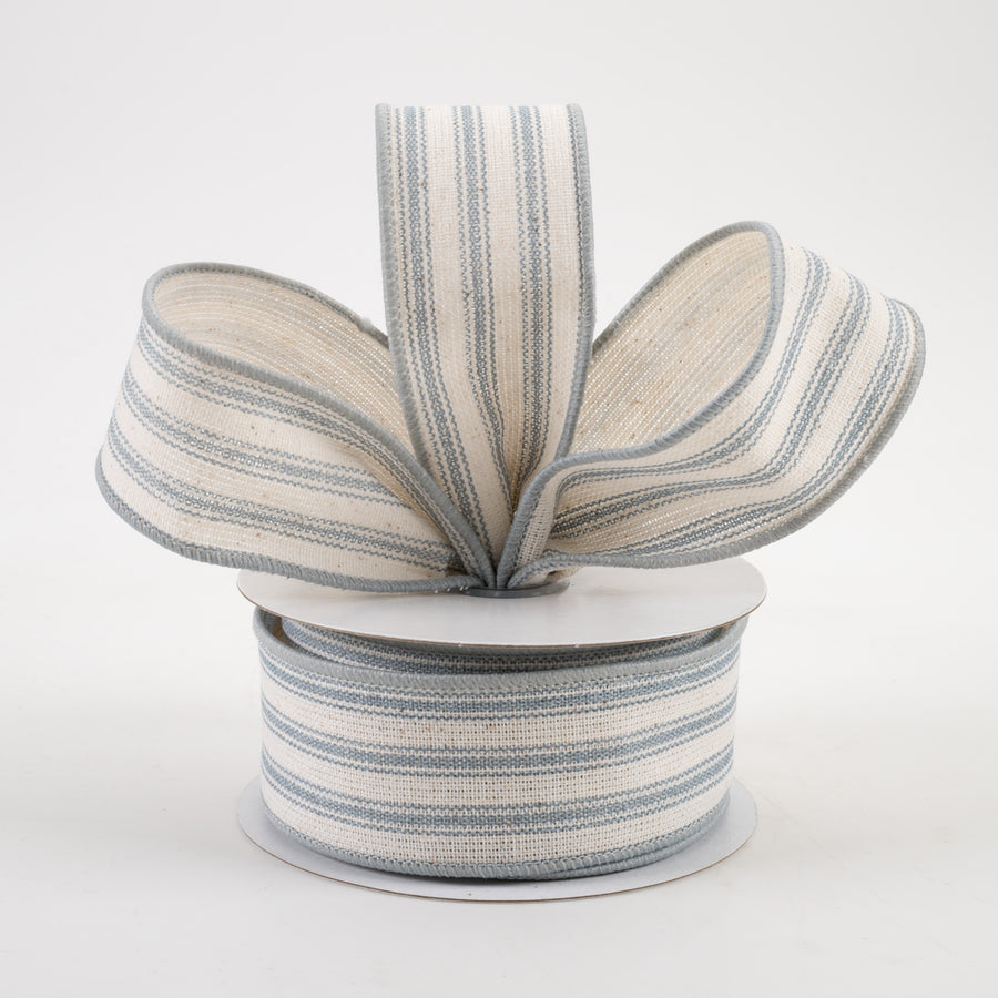 1.5" Ticking Stripe Ribbon: Ivory & Dark Smoke Blue (10 Yards) Lifestyle Photo