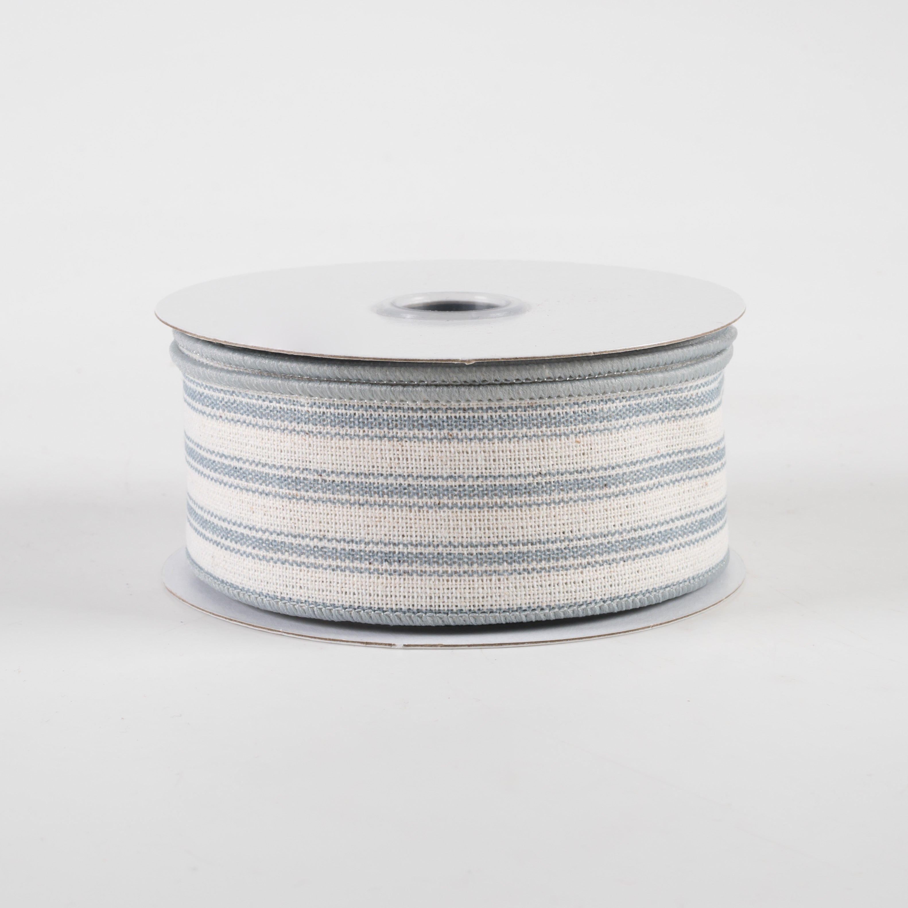 1.5" Ticking Stripe Ribbon: Ivory & Dark Smoke Blue (10 Yards)