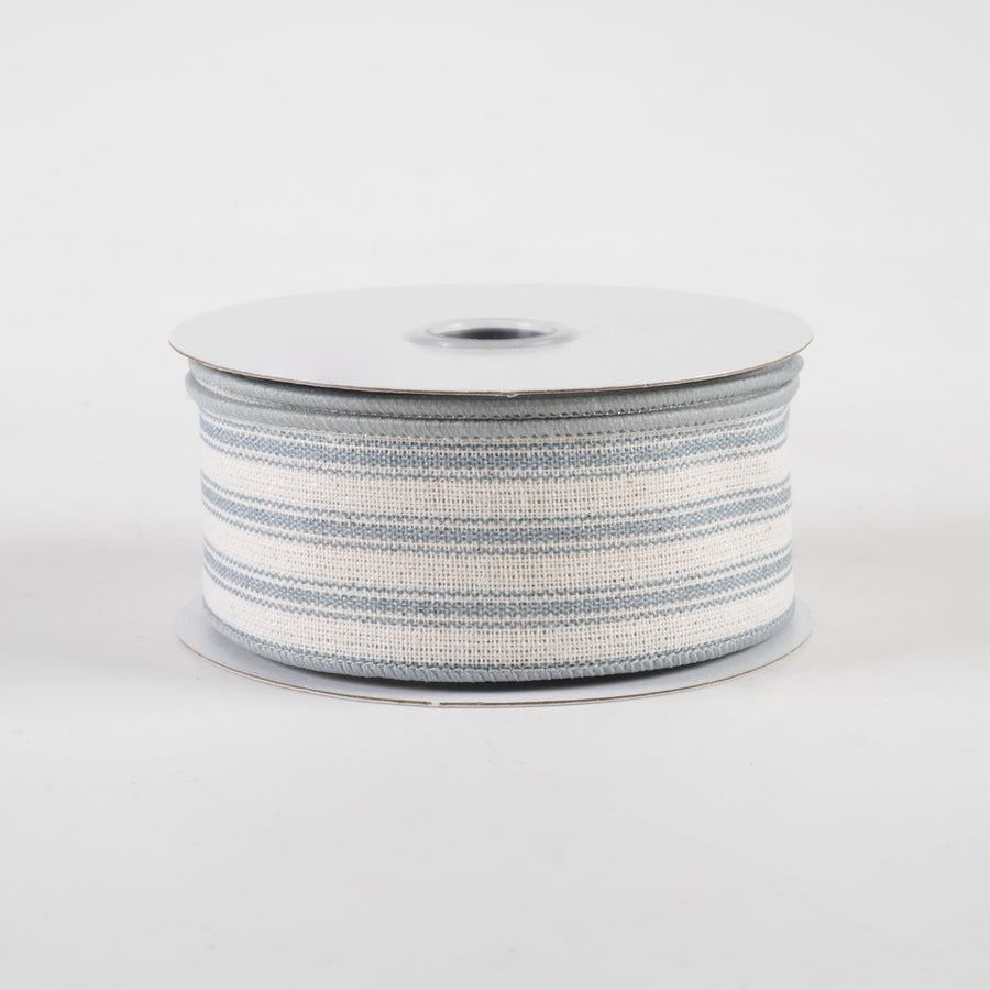1.5" Ticking Stripe Ribbon: Ivory & Dark Smoke Blue (10 Yards)