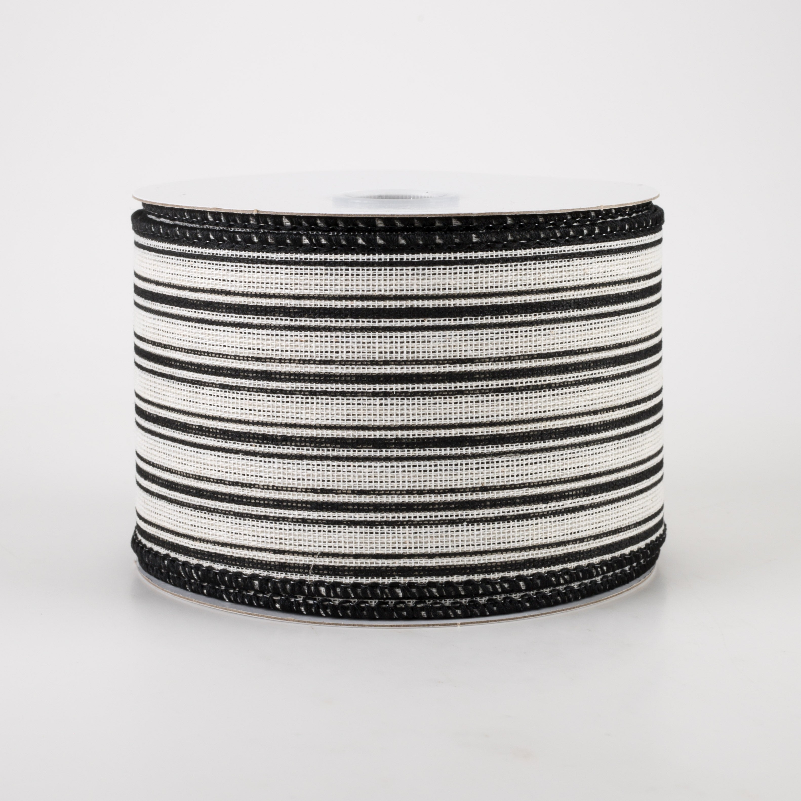 2.5" Ticking Stripes Ribbon: Cream & Black (10 Yards) Item Number: 41033-40-21