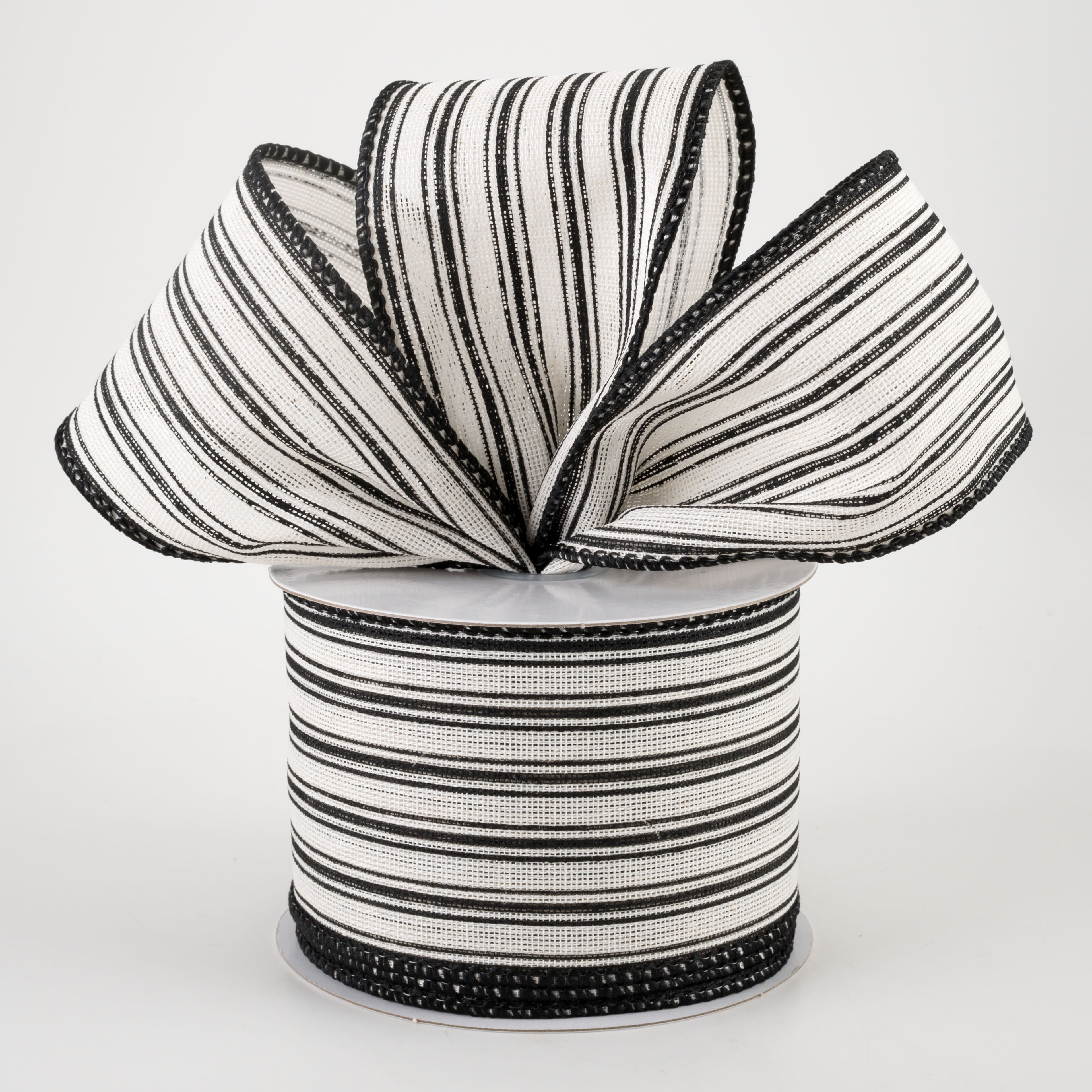 2.5" Ticking Stripes Ribbon: Cream & Black (10 Yards) Lifestyle Photo