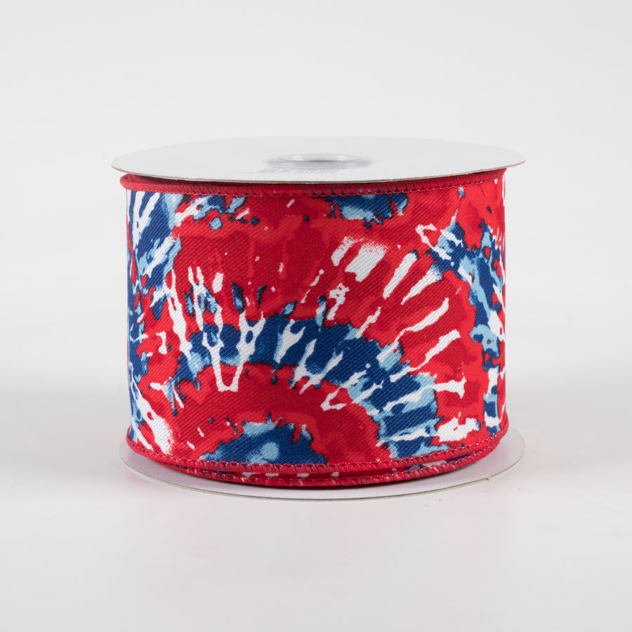 2.5" Tie Dye Ribbon: Red, White, Blue (10 Yards)
