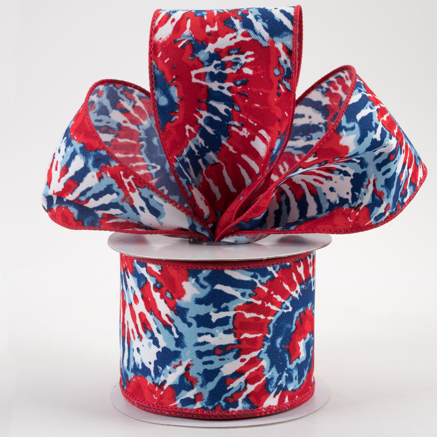 2.5" Tie Dye Ribbon: Red, White, Blue (10 Yards) Lifestyle Photo
