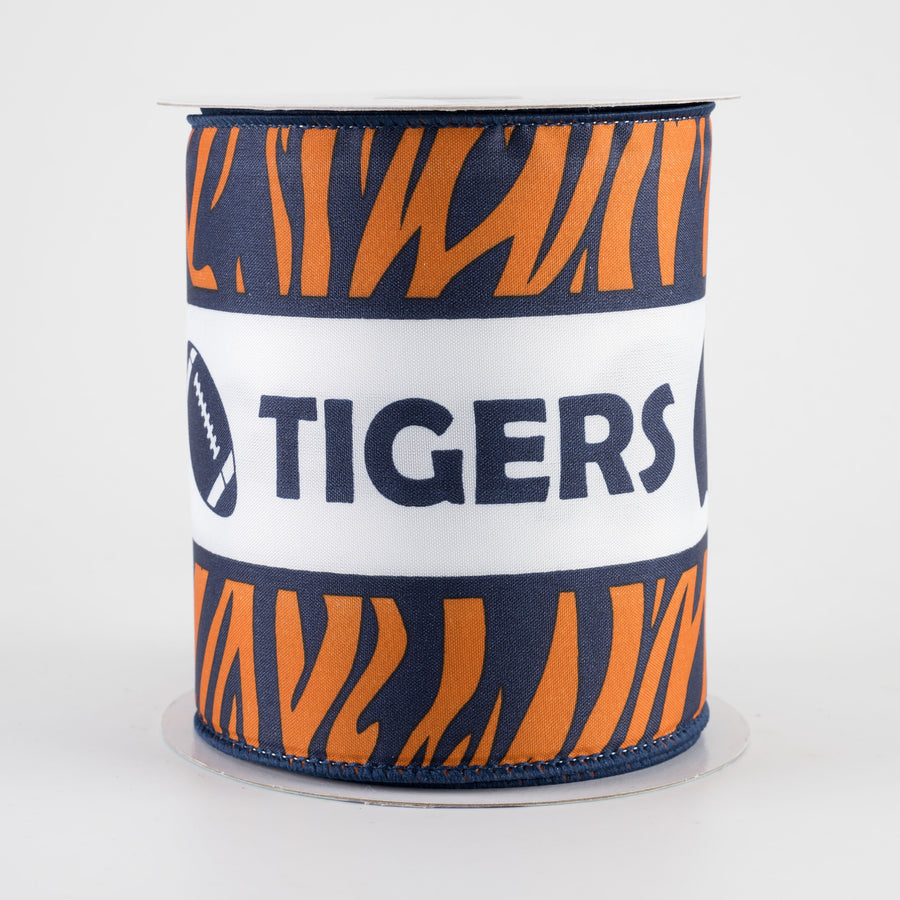 4" Tiger Stripe Football Helmet Ribbon: Navy & Orange (10 Yards)