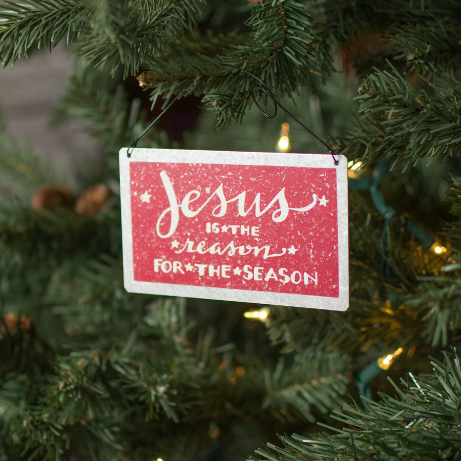 5" Tin Hanging Ornament: Jesus Is the Reason Lifestyle Photo