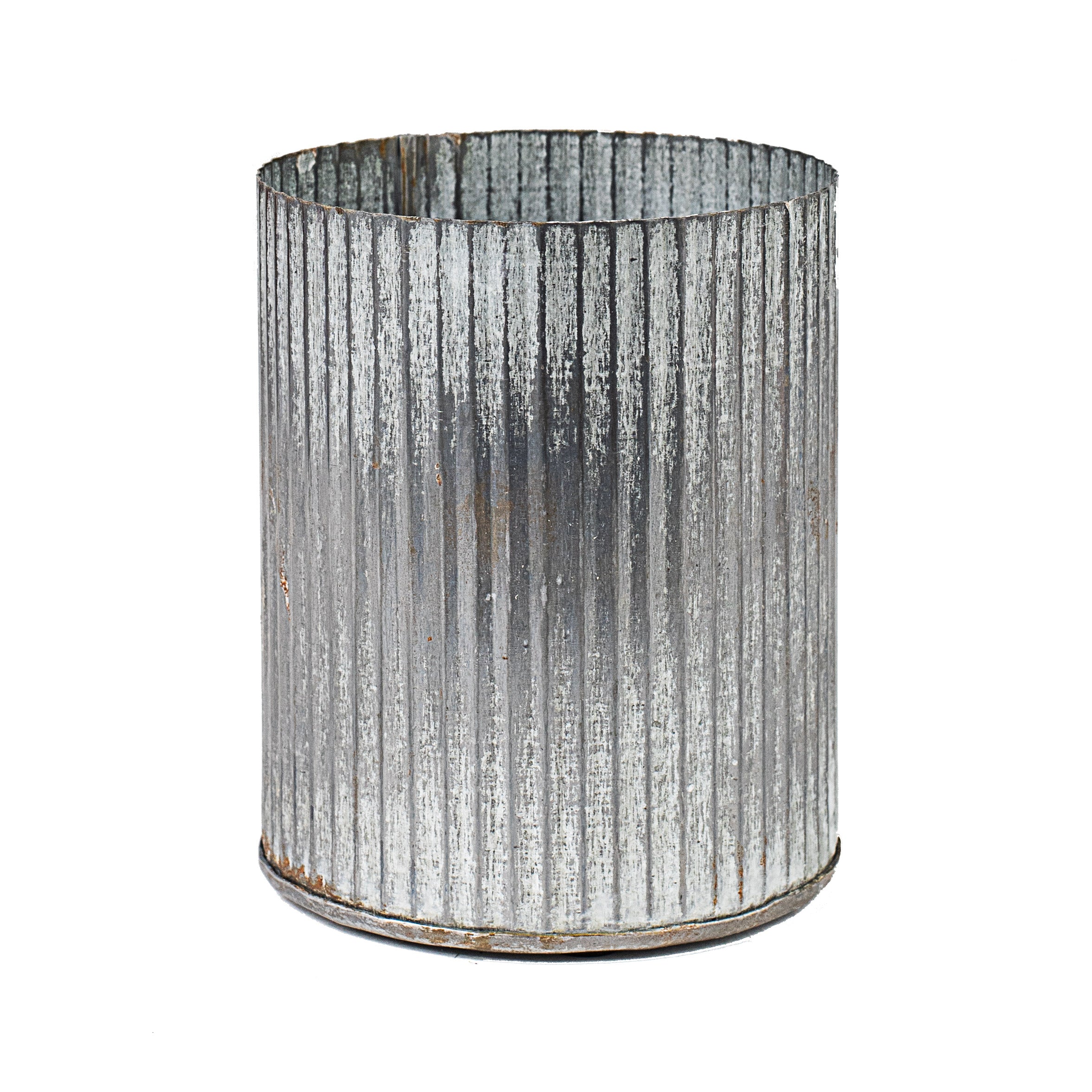5" Tin Ribbed Cylinder Votive: Antique Zinc Item Number: KE167137