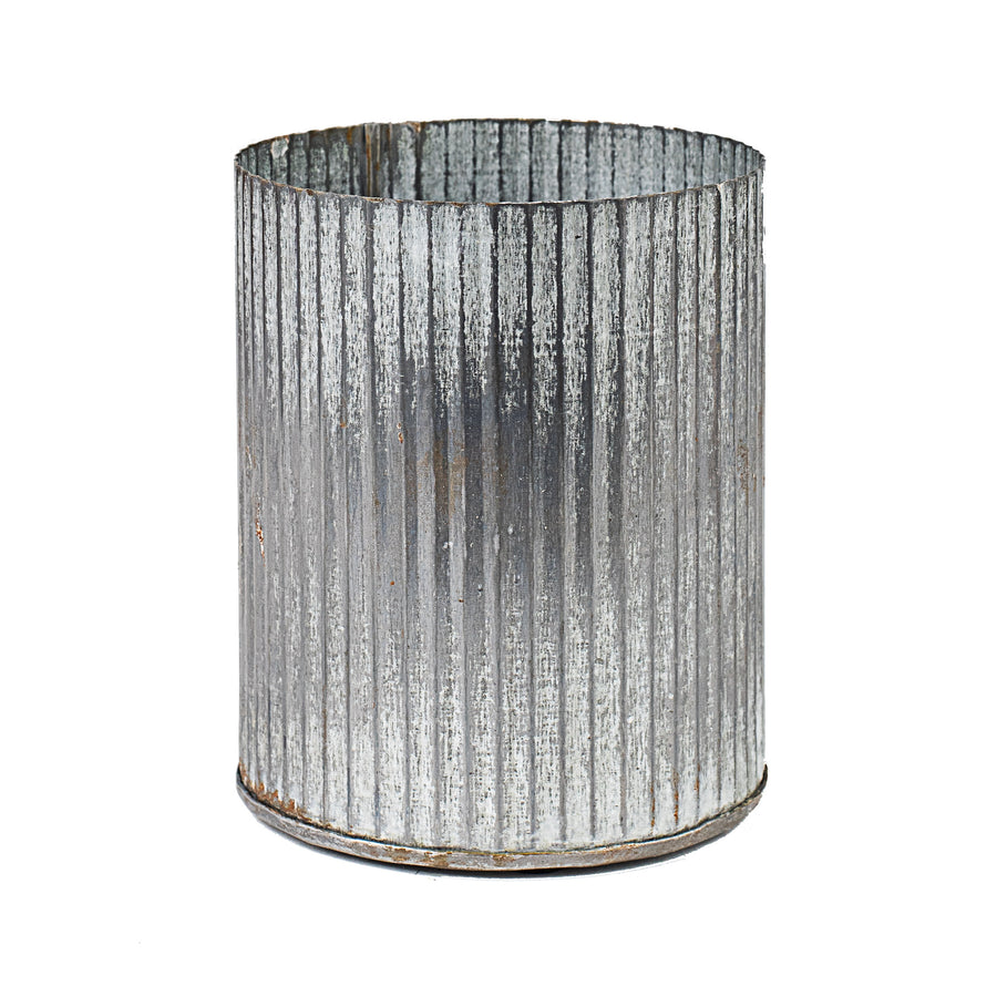 5" Tin Ribbed Cylinder Votive: Antique Zinc Item Number: KE167137