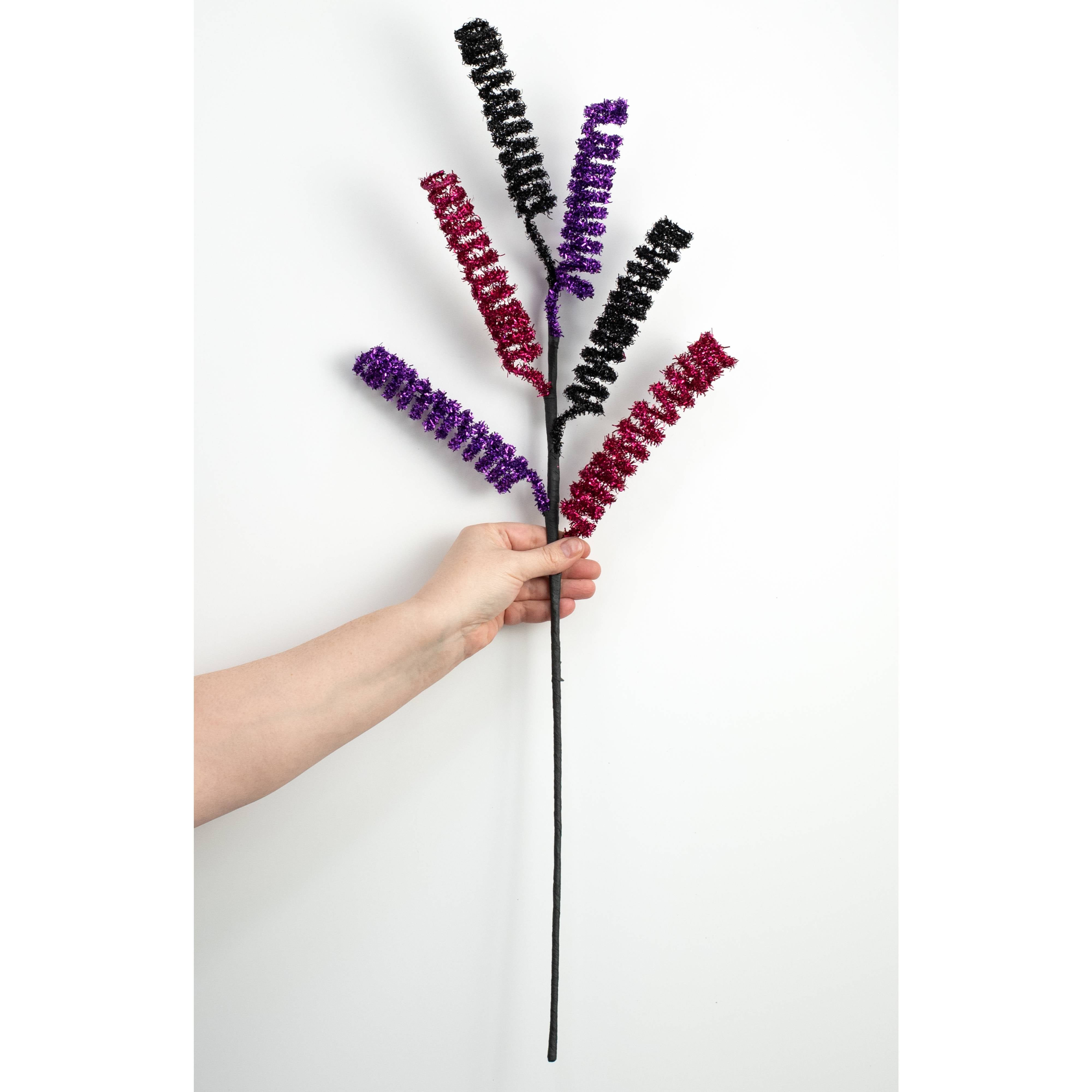 31" Tinsel Folded Foil Swirls Spray: Hot Pink, Black & Purple detail photo 3