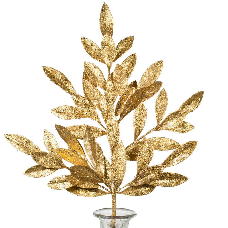 23" Tinsel Glitter Bay Leaf Spray: Gold Item Number: XX088508