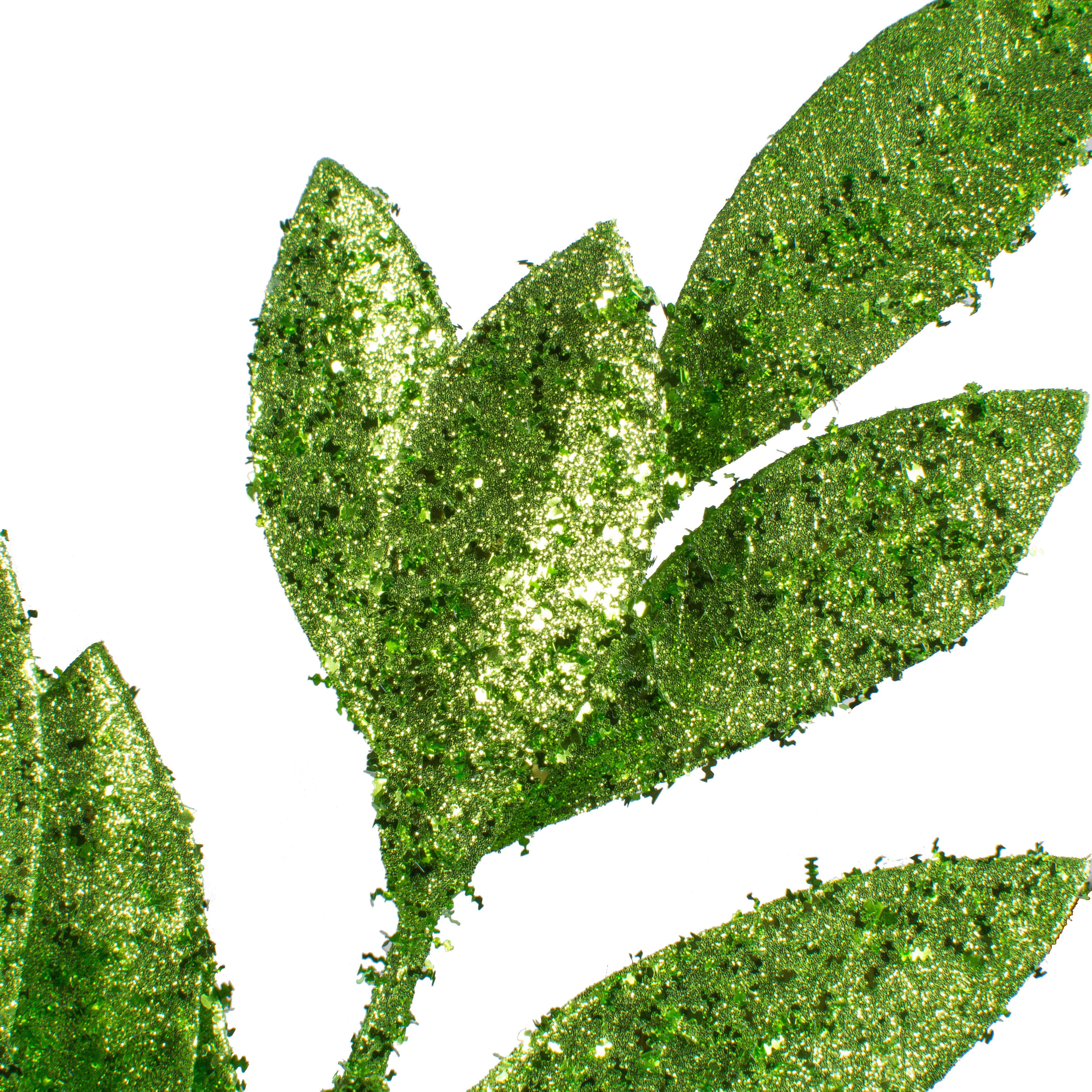 23" Tinsel Glitter Bay Leaf Spray: Lime Green detail photo 3