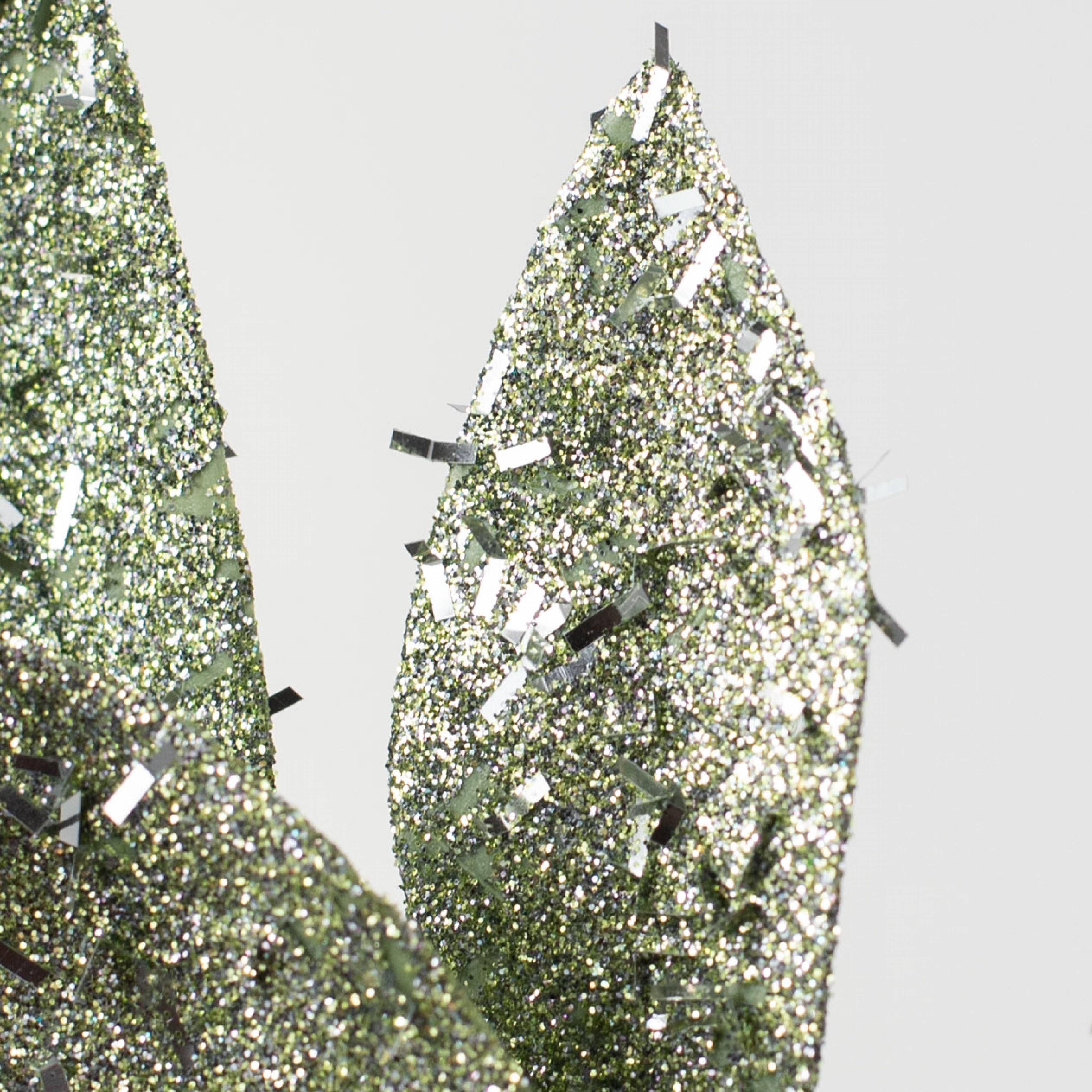 23" Tinsel Glitter Bay Leaf Spray: Sage Green detail photo 4