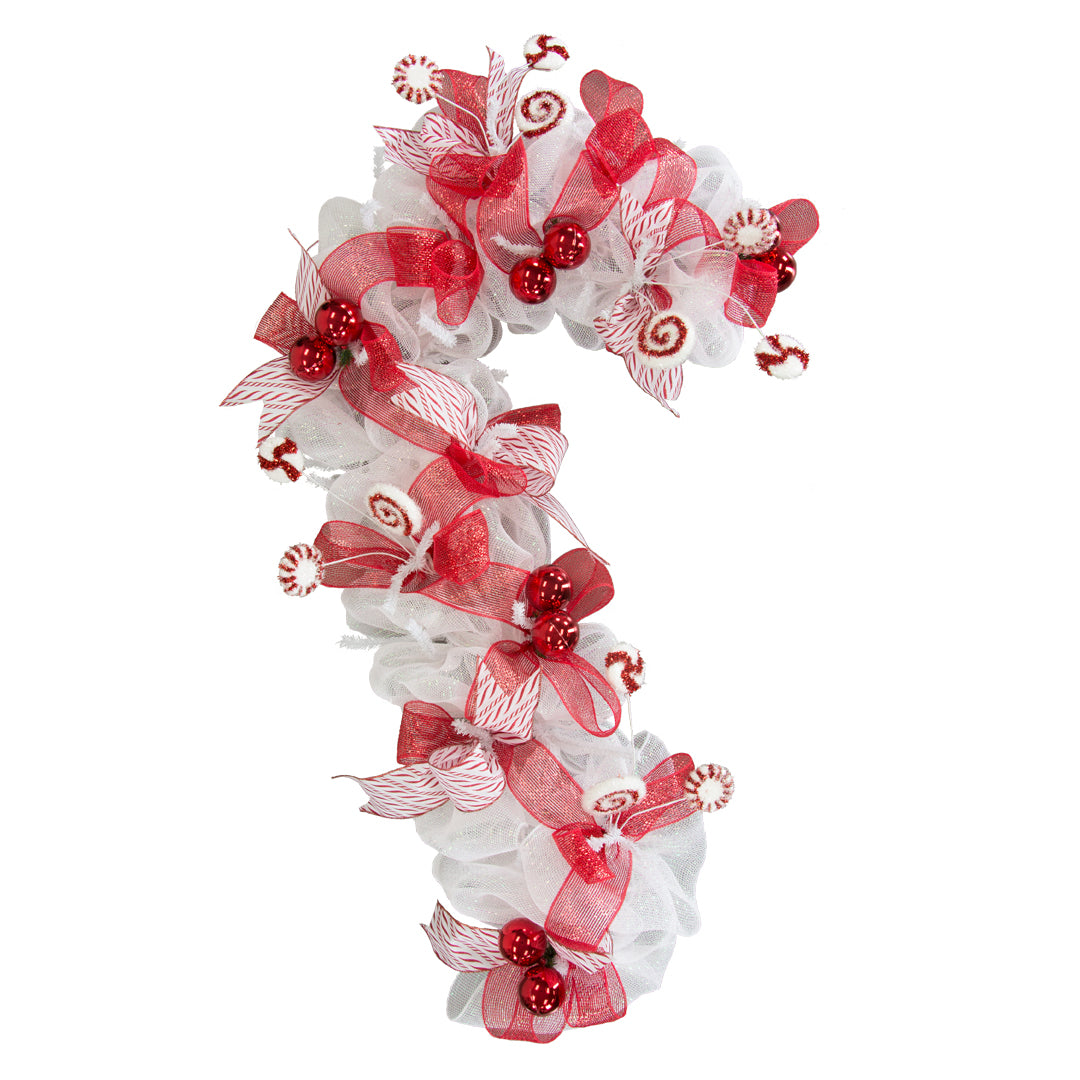 30" Tinsel Work Candy Cane Form: White Lifestyle Photo