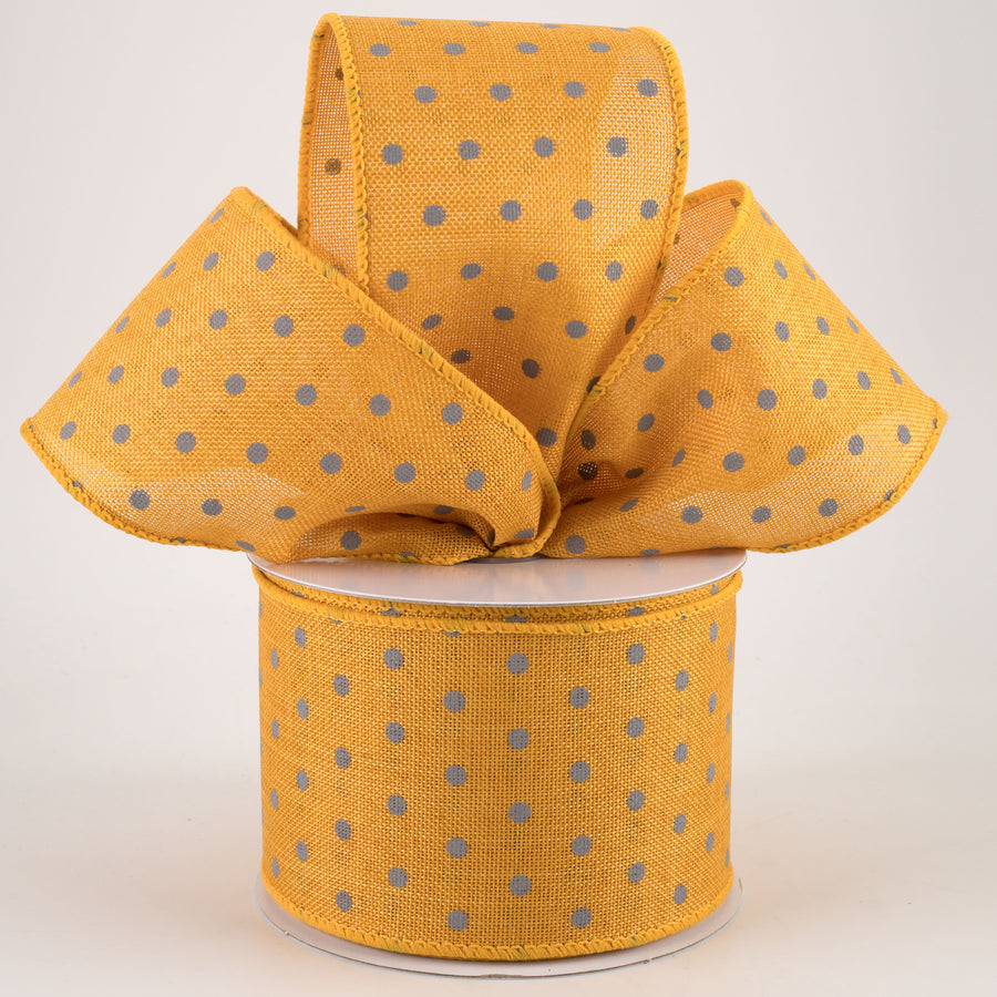 2.5" Tiny Dots Linen Ribbon: Grey on Sunflower (10 Yards) Lifestyle Photo