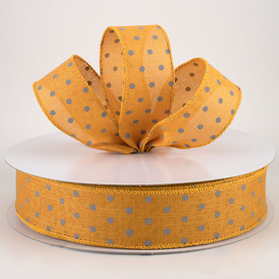 1.5" Tiny Dots Linen Ribbon: Grey on Sunflower (50 Yards) Lifestyle Photo