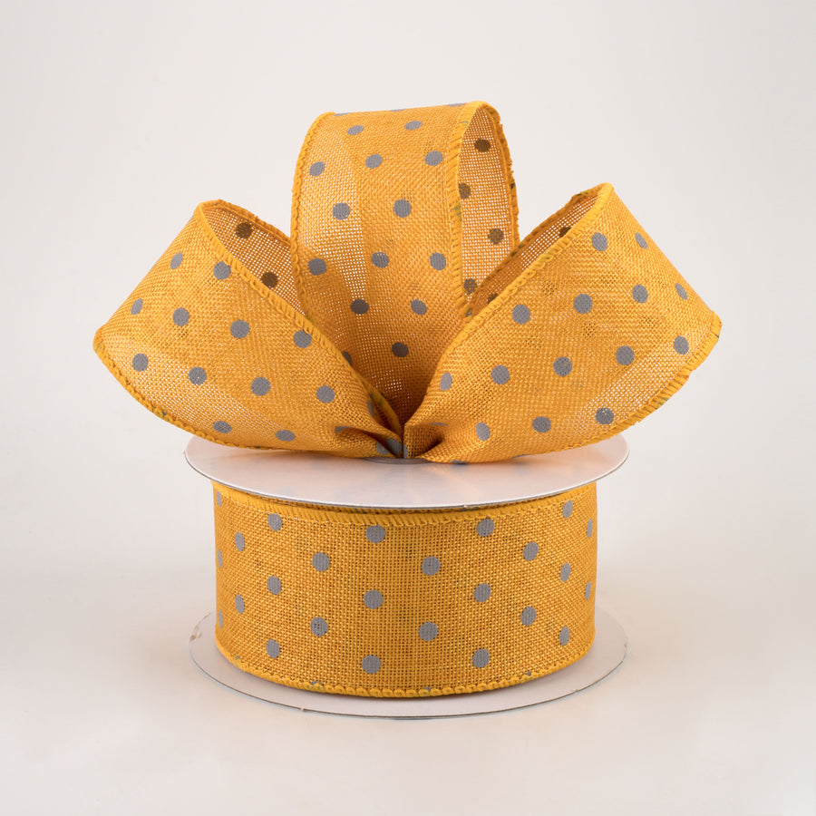 1.5" Tiny Dots Linen Ribbon: Grey on Sunflower (10 Yards) Lifestyle Photo