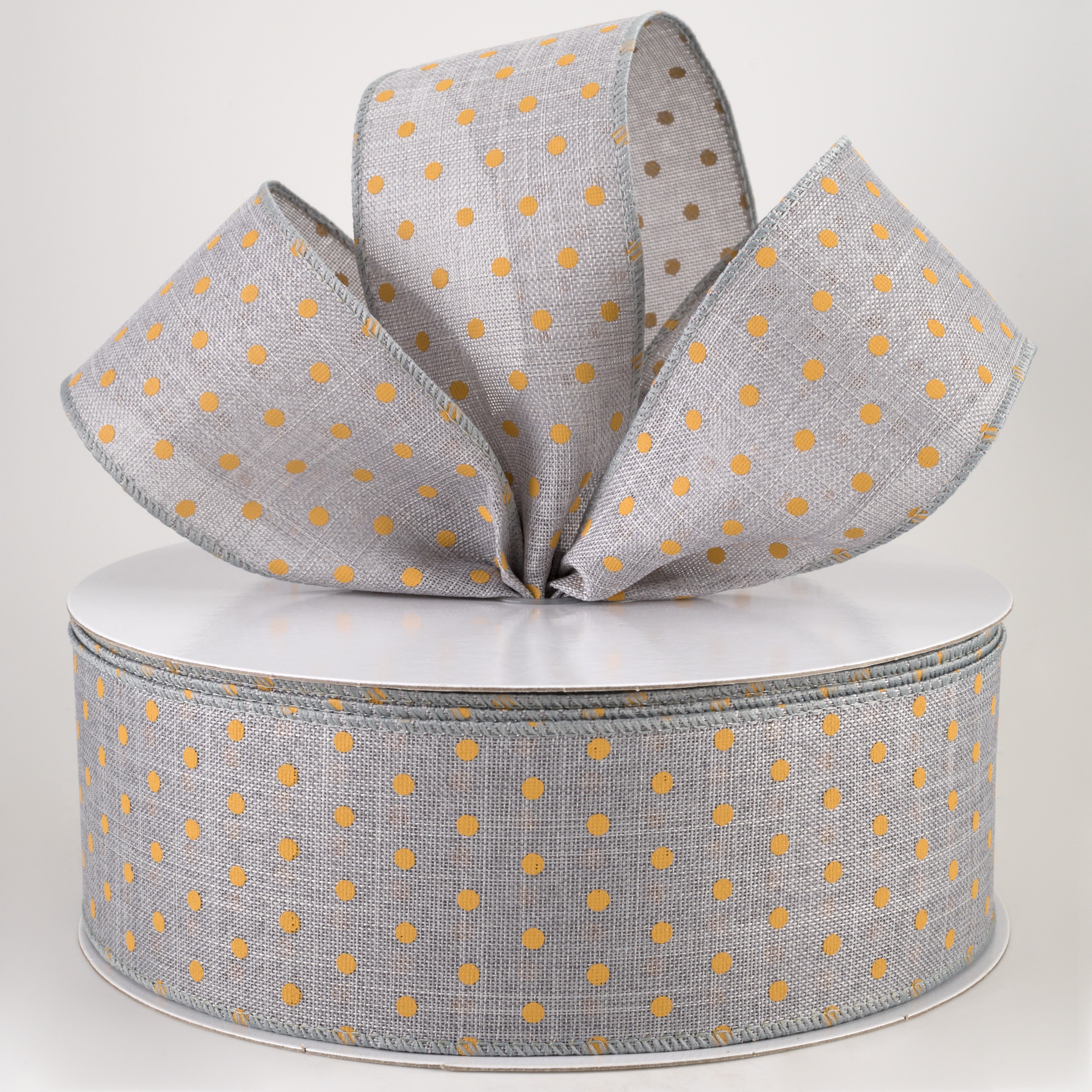 2.5" Tiny Dots Linen Ribbon: Sunflower on Grey (50 Yards) Lifestyle Photo
