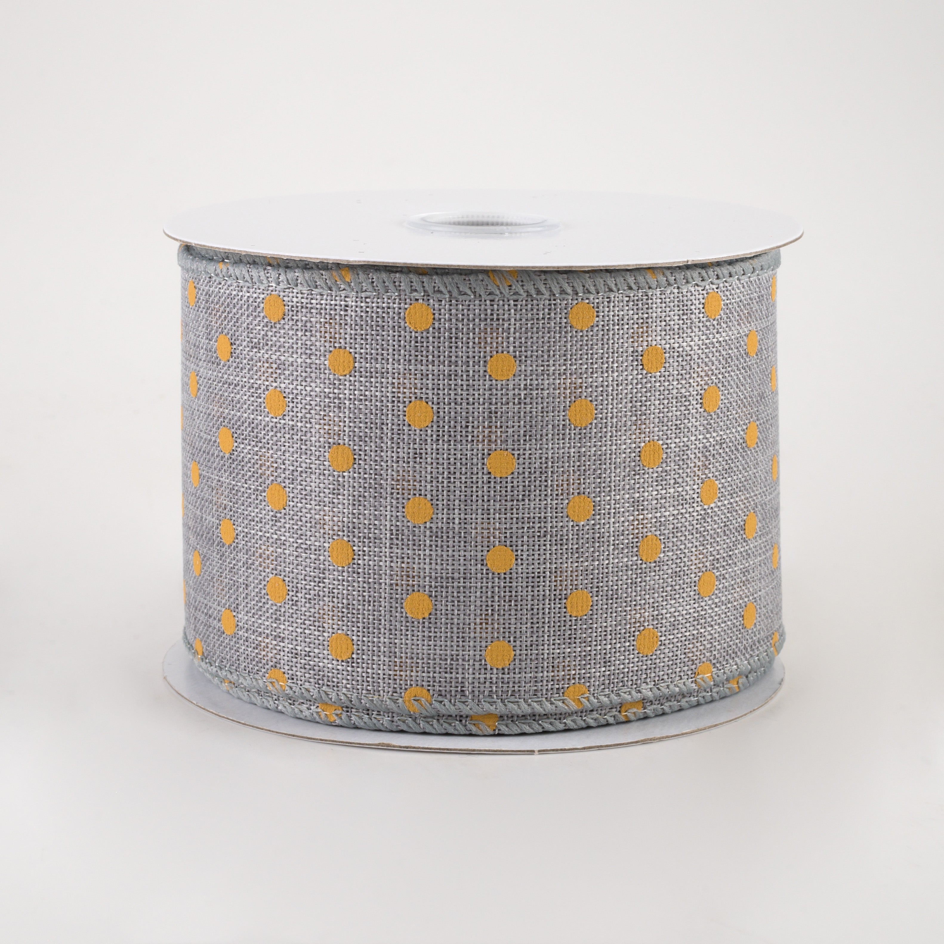 2.5" Tiny Dots Linen Ribbon: Sunflower on Grey (10 Yards)