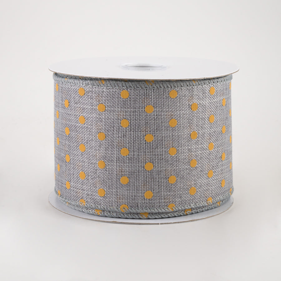 2.5" Tiny Dots Linen Ribbon: Sunflower on Grey (10 Yards)