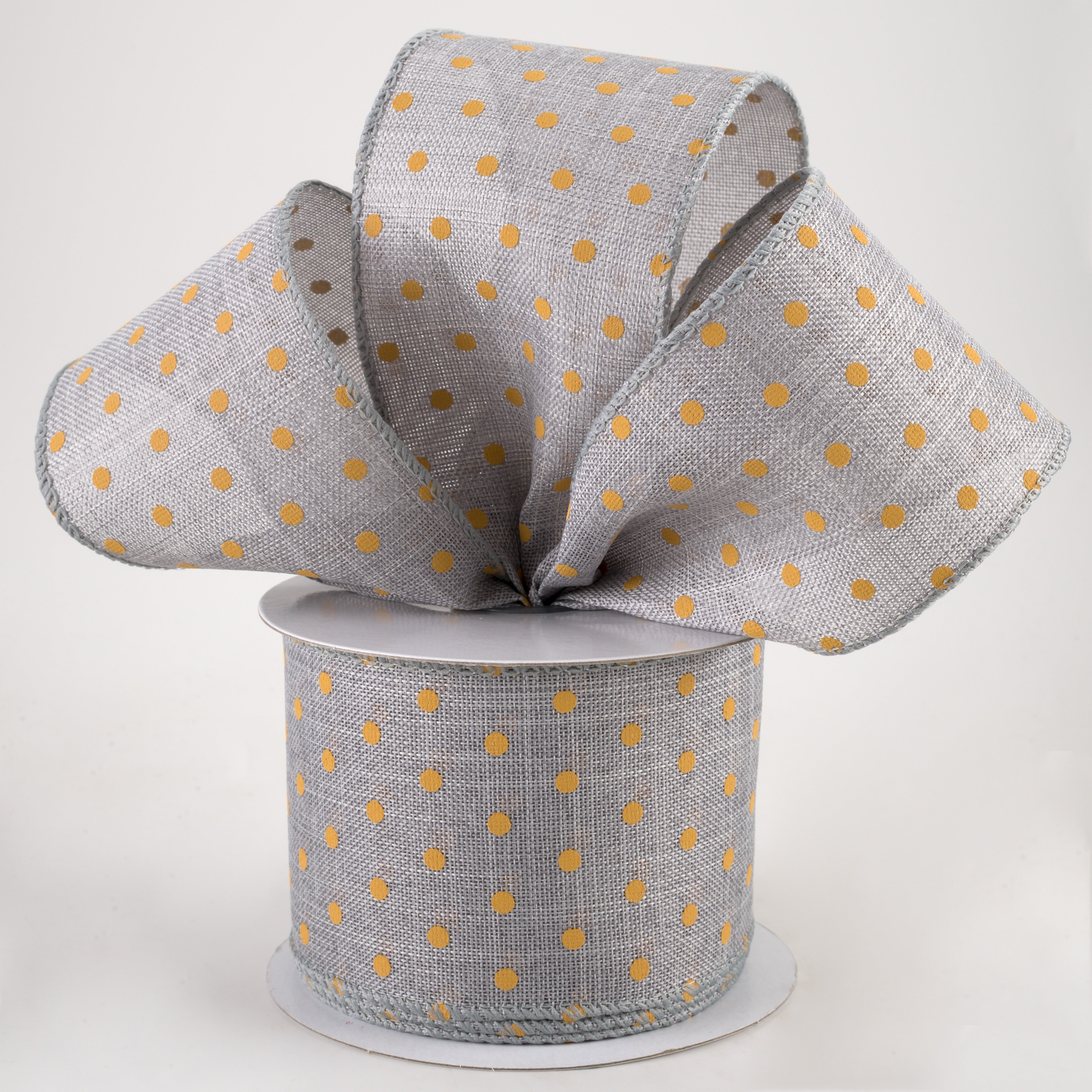 2.5" Tiny Dots Linen Ribbon: Sunflower on Grey (10 Yards) Lifestyle Photo