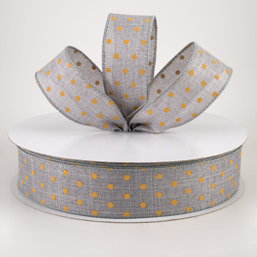 1.5" Tiny Dots Linen Ribbon: Sunflower on Grey (50 Yards) Lifestyle Photo