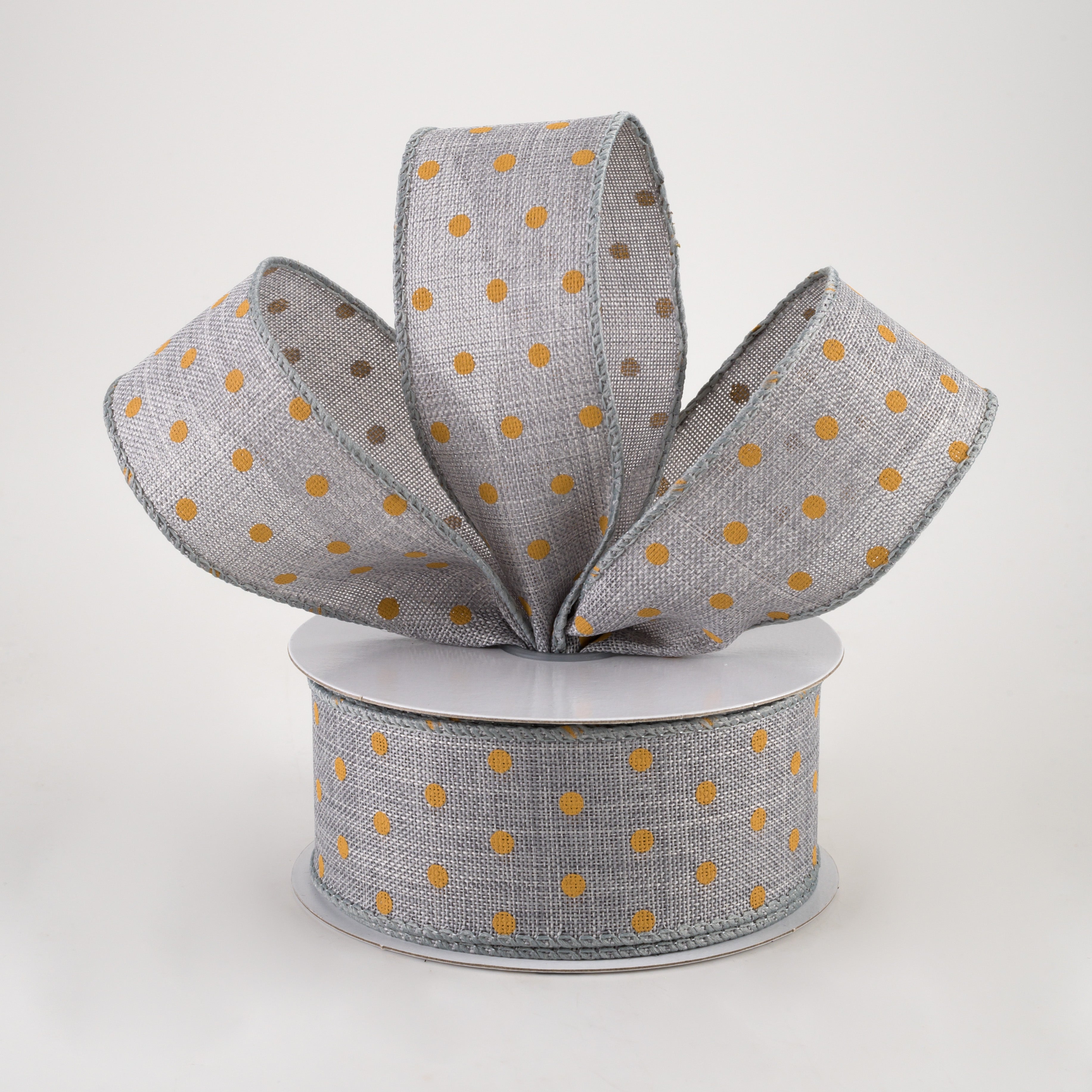 1.5" Tiny Dots Linen Ribbon: Sunflower on Grey (10 Yards) Lifestyle Photo