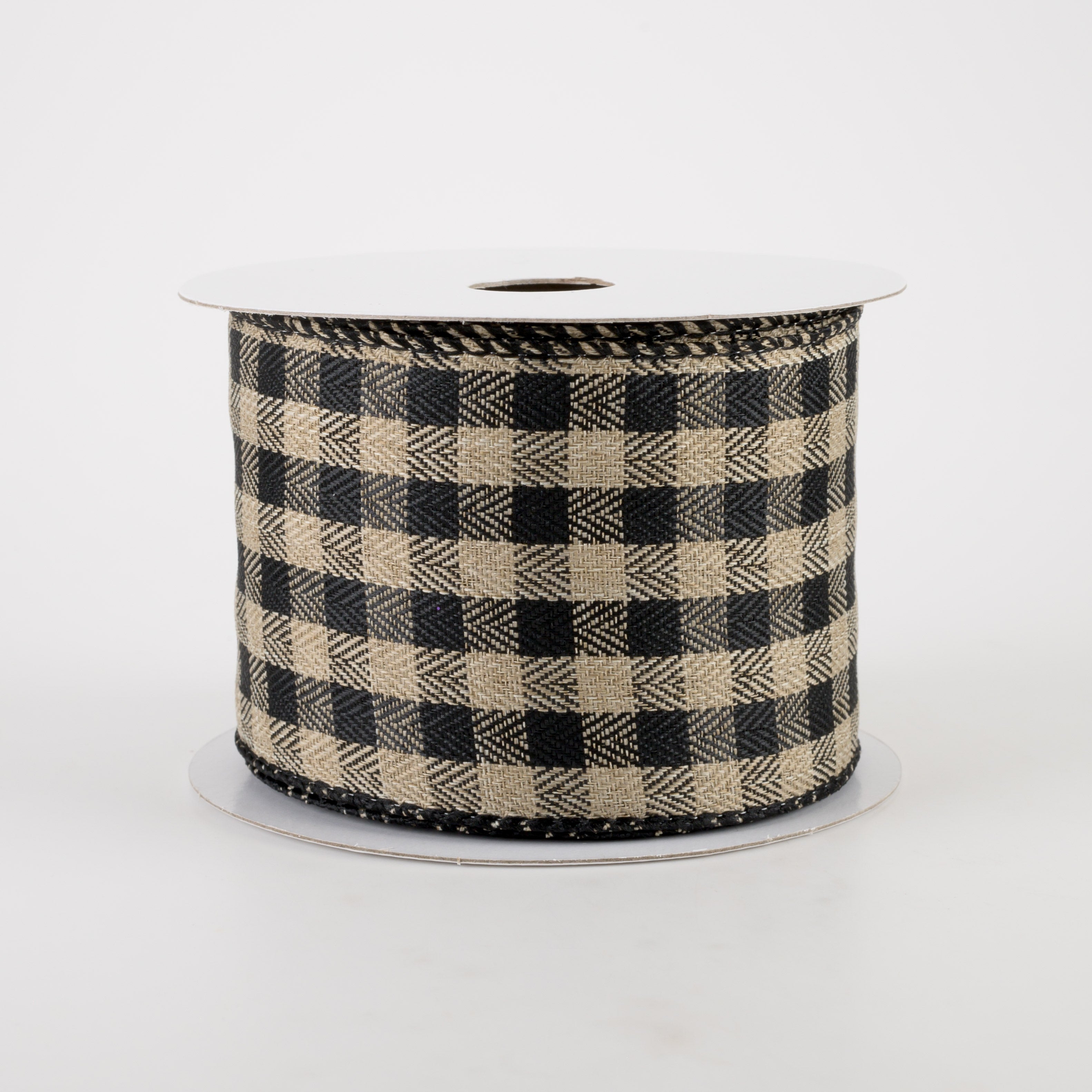 2.5" Tiny Woven Buffalo Plaid Ribbon: Black, Natural (10 Yards) Item Number: 72138-40-15