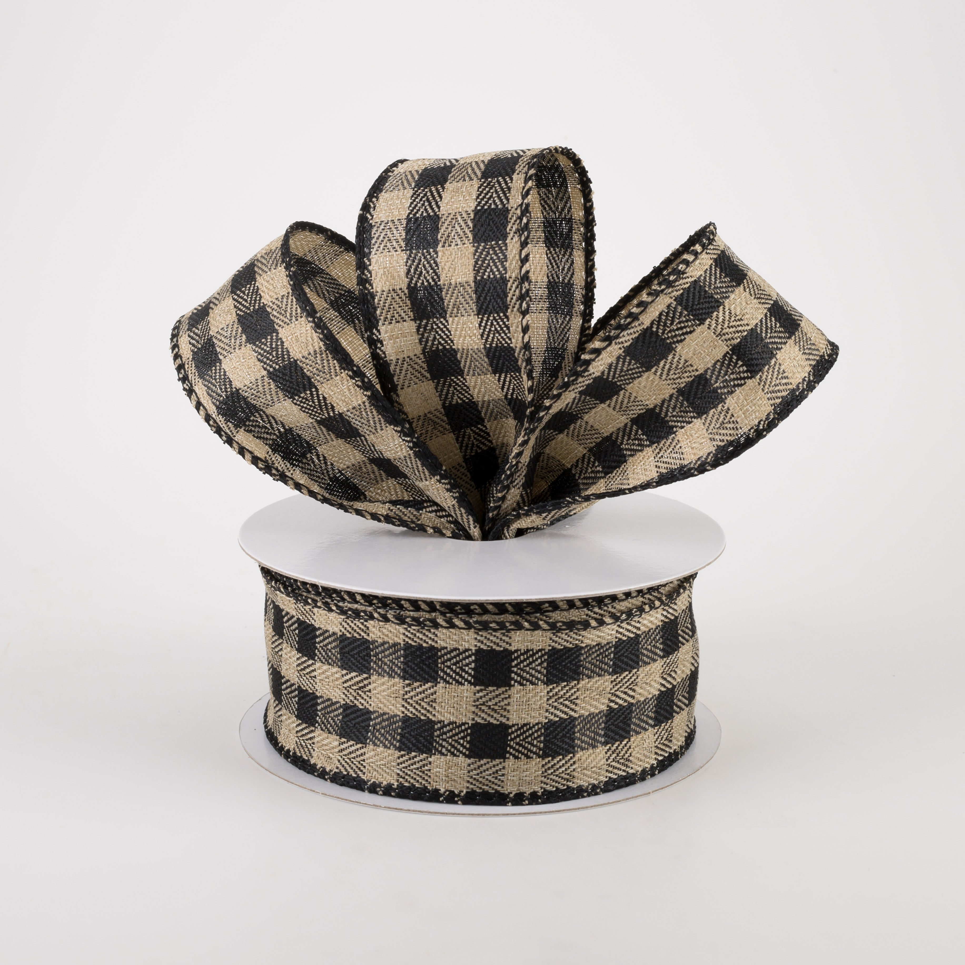1.5" Tiny Woven Buffalo Plaid Ribbon: Black, Natural (10 Yards) Lifestyle Photo