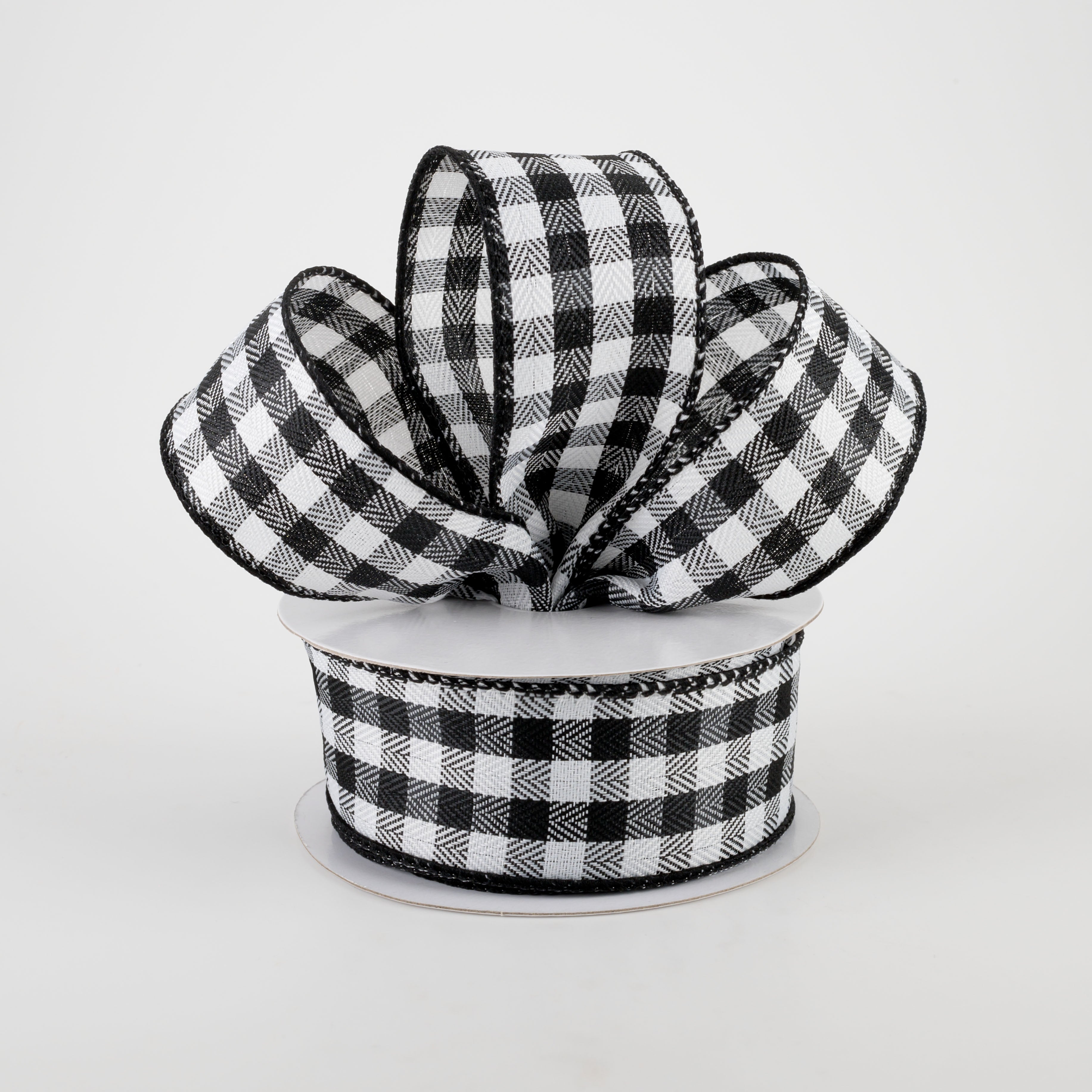 1.5" Tiny Woven Buffalo Plaid Ribbon: Black, White (10 Yards) Lifestyle Photo