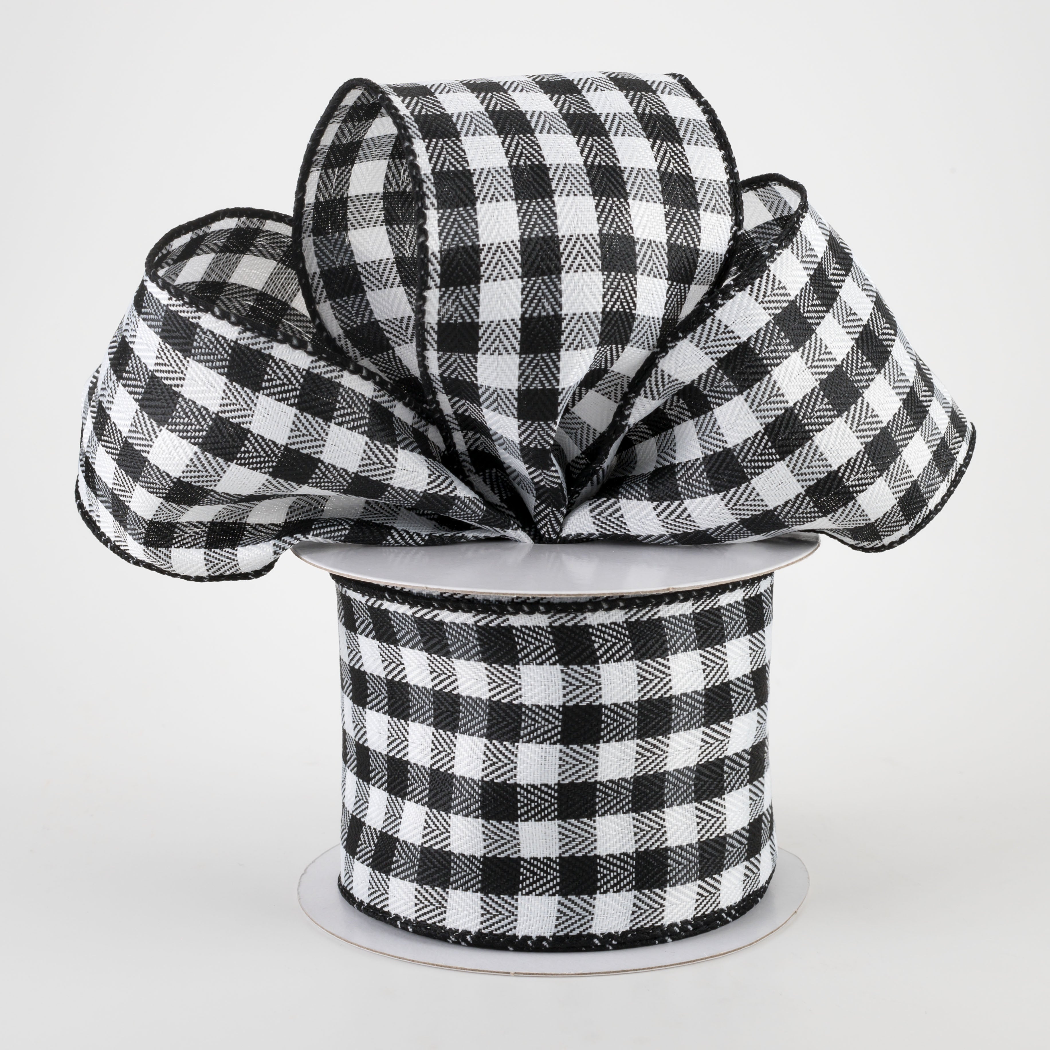 2.5" Tiny Woven Buffalo Plaid Ribbon: Black, White (10 Yards) Lifestyle Photo