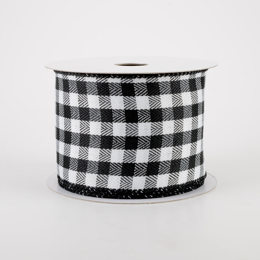 2.5" Tiny Woven Buffalo Plaid Ribbon: Black, White (10 Yards)