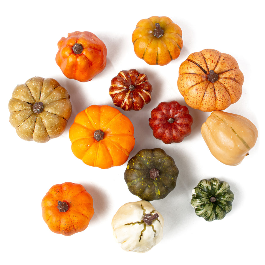 1.75" to 3.75" Assorted Artificial Pumpkins: Warm Fall (12) Item Number: HA021732