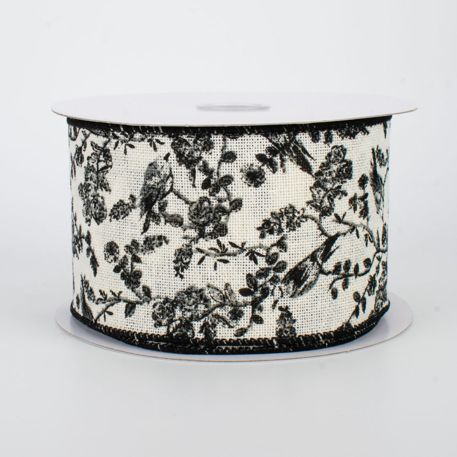 2.5" Toile Ribbon: Black & Cream (10 Yards)