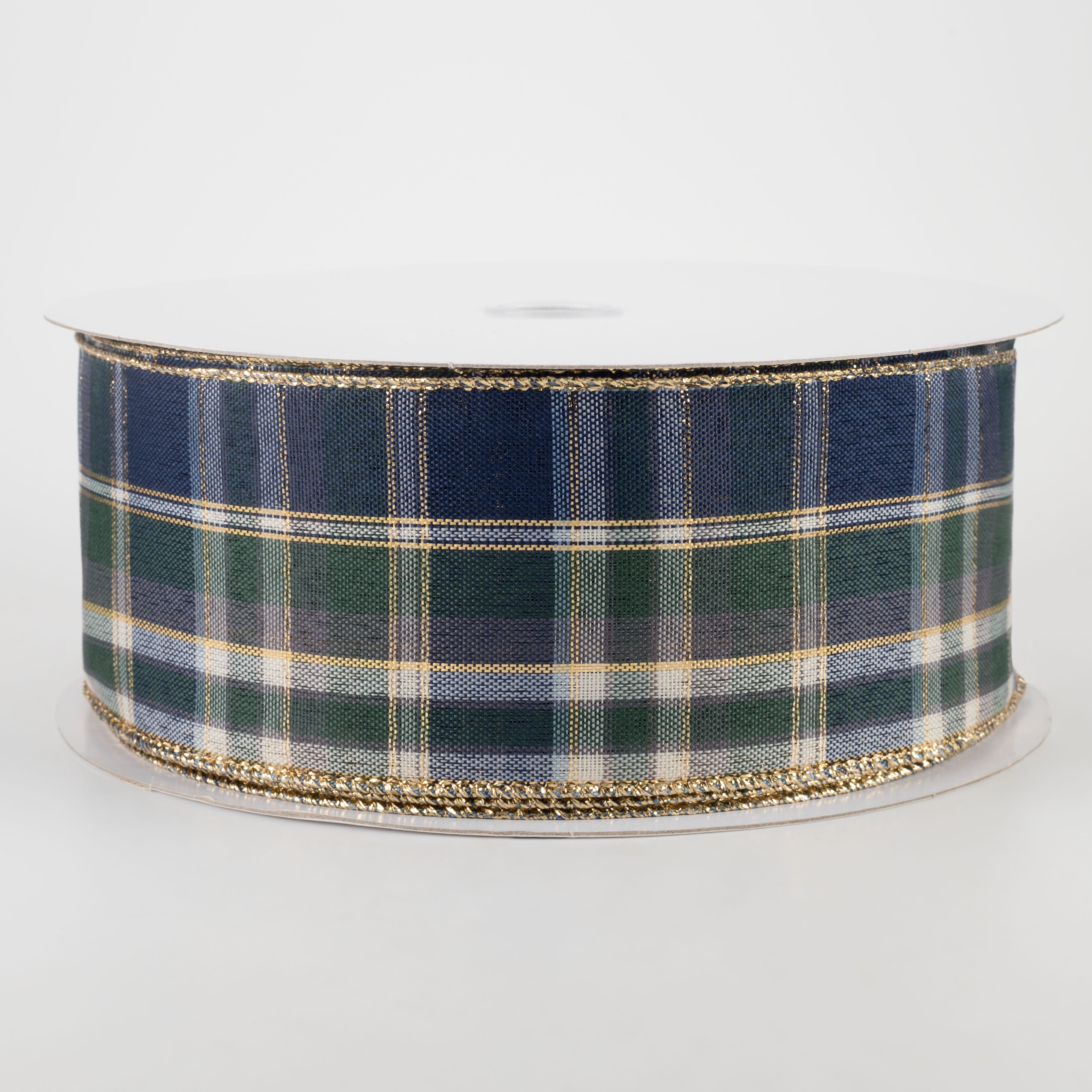 2.5" Tom Plaid Ribbon: Navy, Emerald & Gold (50 Yards)