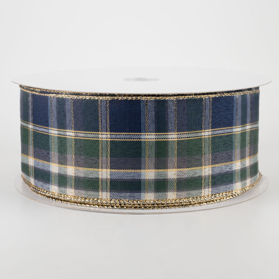 2.5" Tom Plaid Ribbon: Navy, Emerald & Gold (50 Yards)