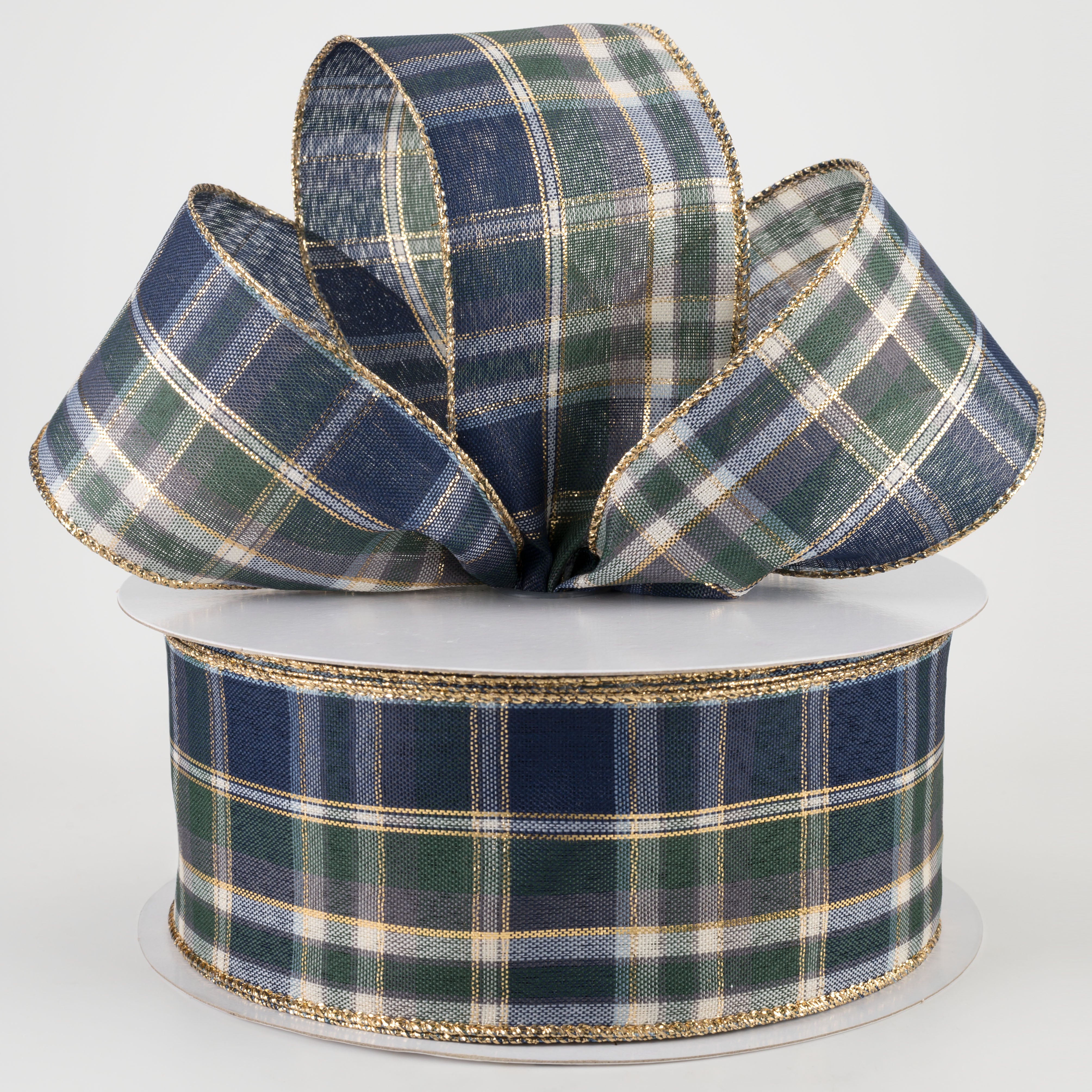 2.5" Tom Plaid Ribbon: Navy, Emerald & Gold (50 Yards) Lifestyle Photo