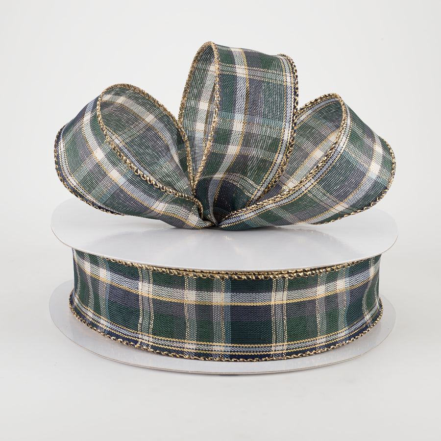 1.5" Tom Plaid Ribbon: Navy, Emerald & Gold (50 Yards) Lifestyle Photo