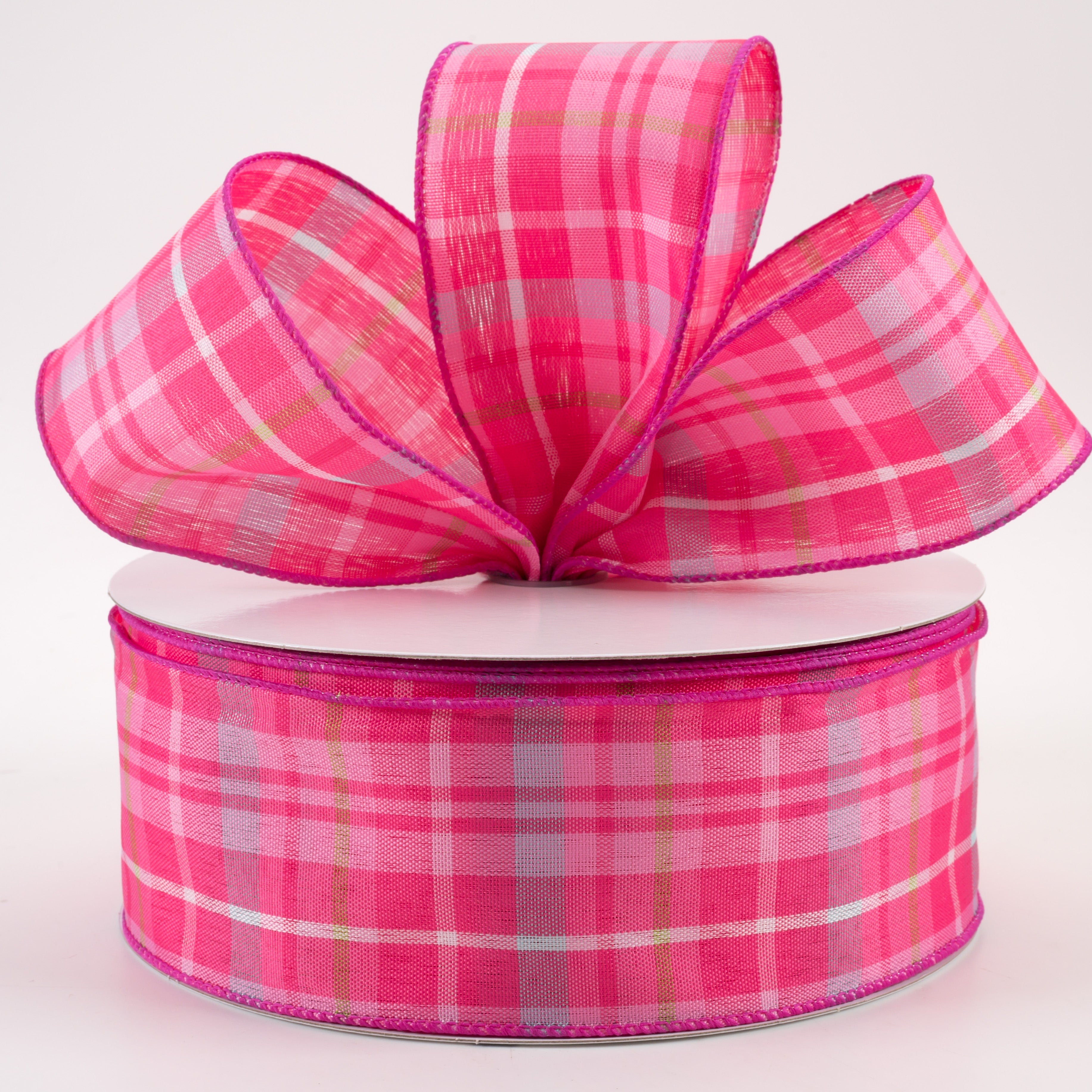 2.5" Toni Plaid Ribbon: Pink, Green, Blue, White (50 Yards) Lifestyle Photo