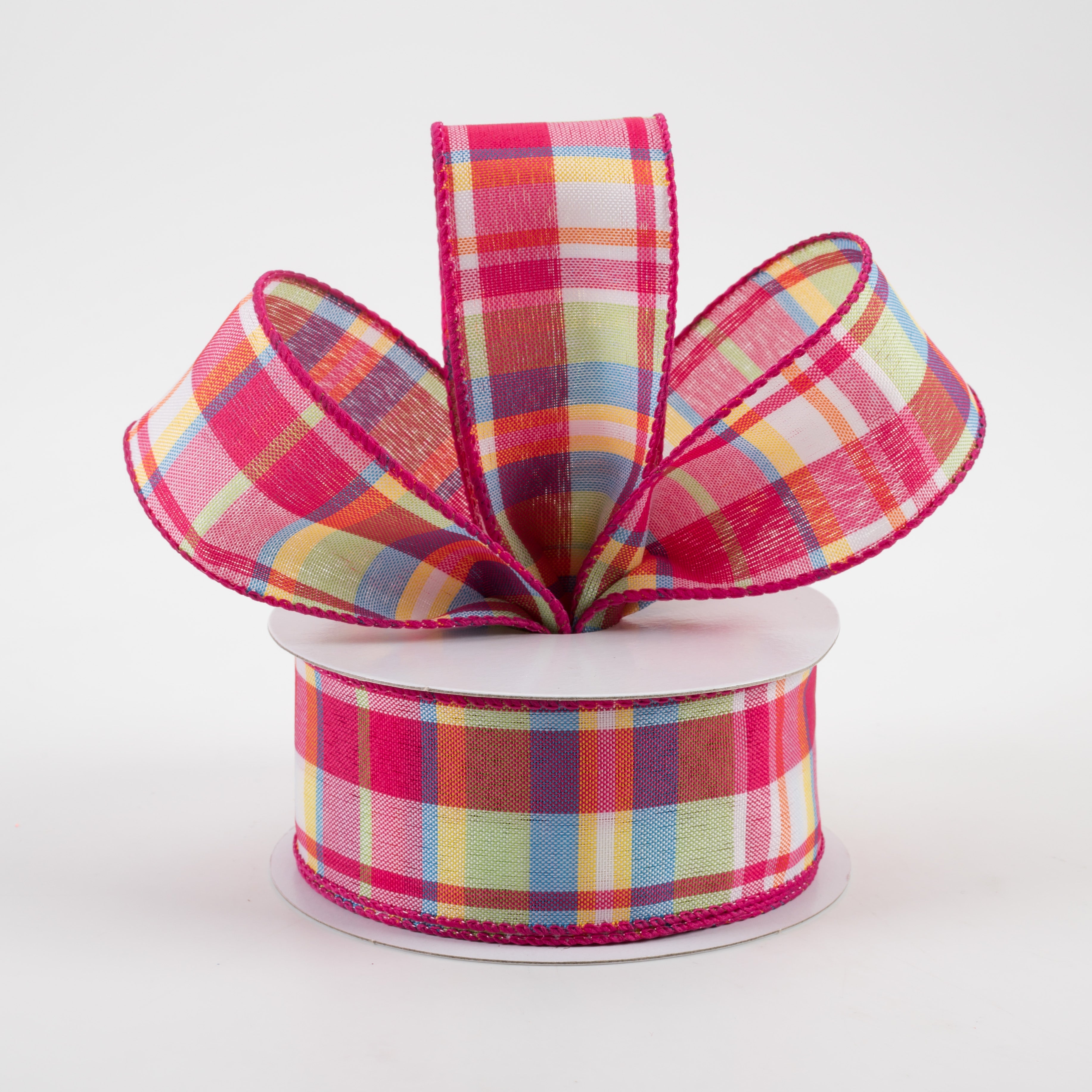 1.5" Toni Plaid Ribbon: Pink, Green, Blue, Yellow (10 Yards) Lifestyle Photo