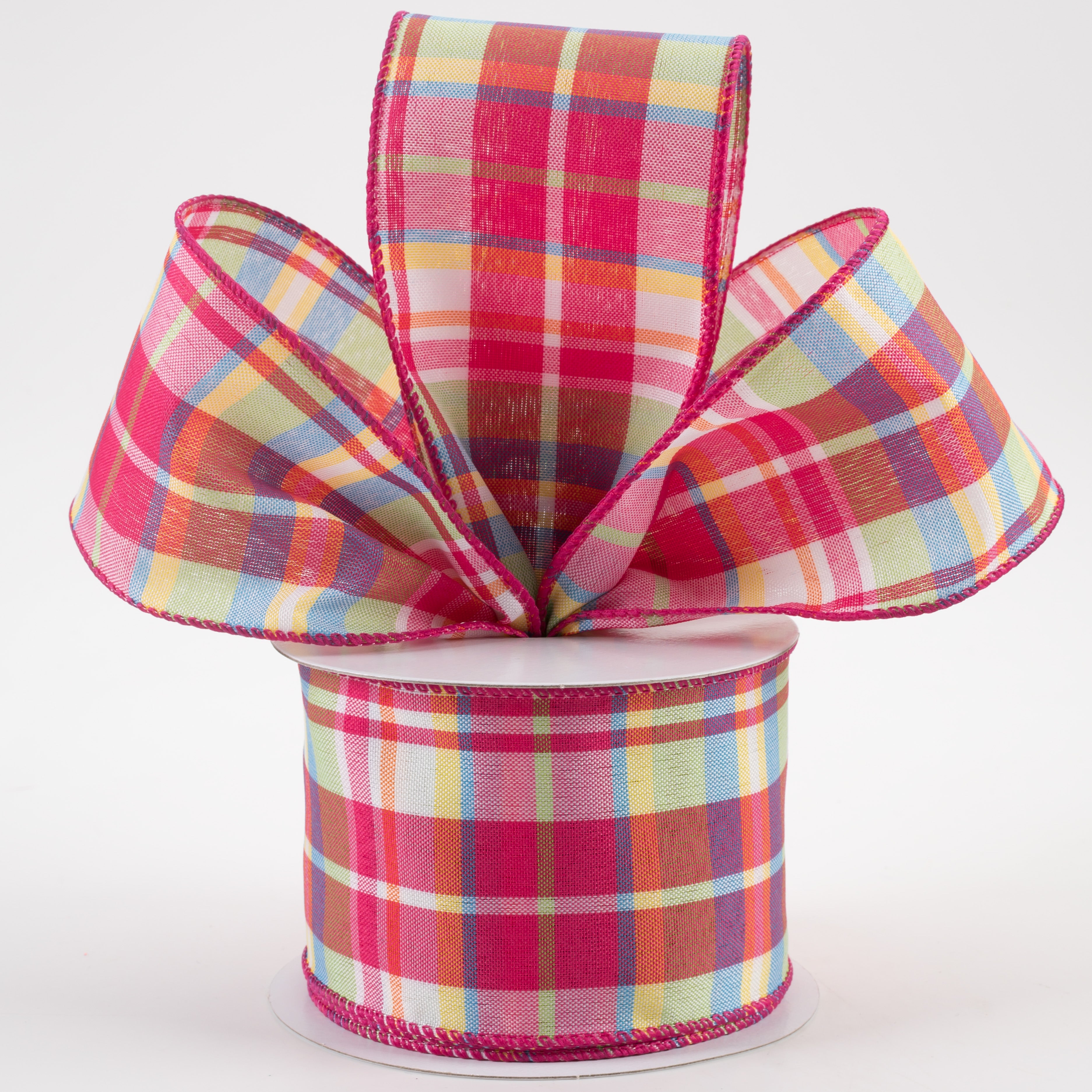 2.5" Toni Plaid Ribbon: Pink, Green, Blue, Yellow (10 Yards) Lifestyle Photo