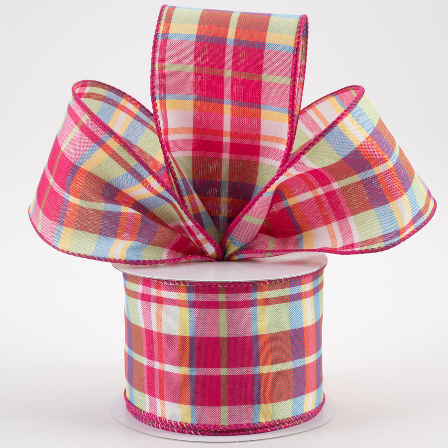 2.5" Toni Plaid Ribbon: Pink, Green, Blue, Yellow (10 Yards) Lifestyle Photo