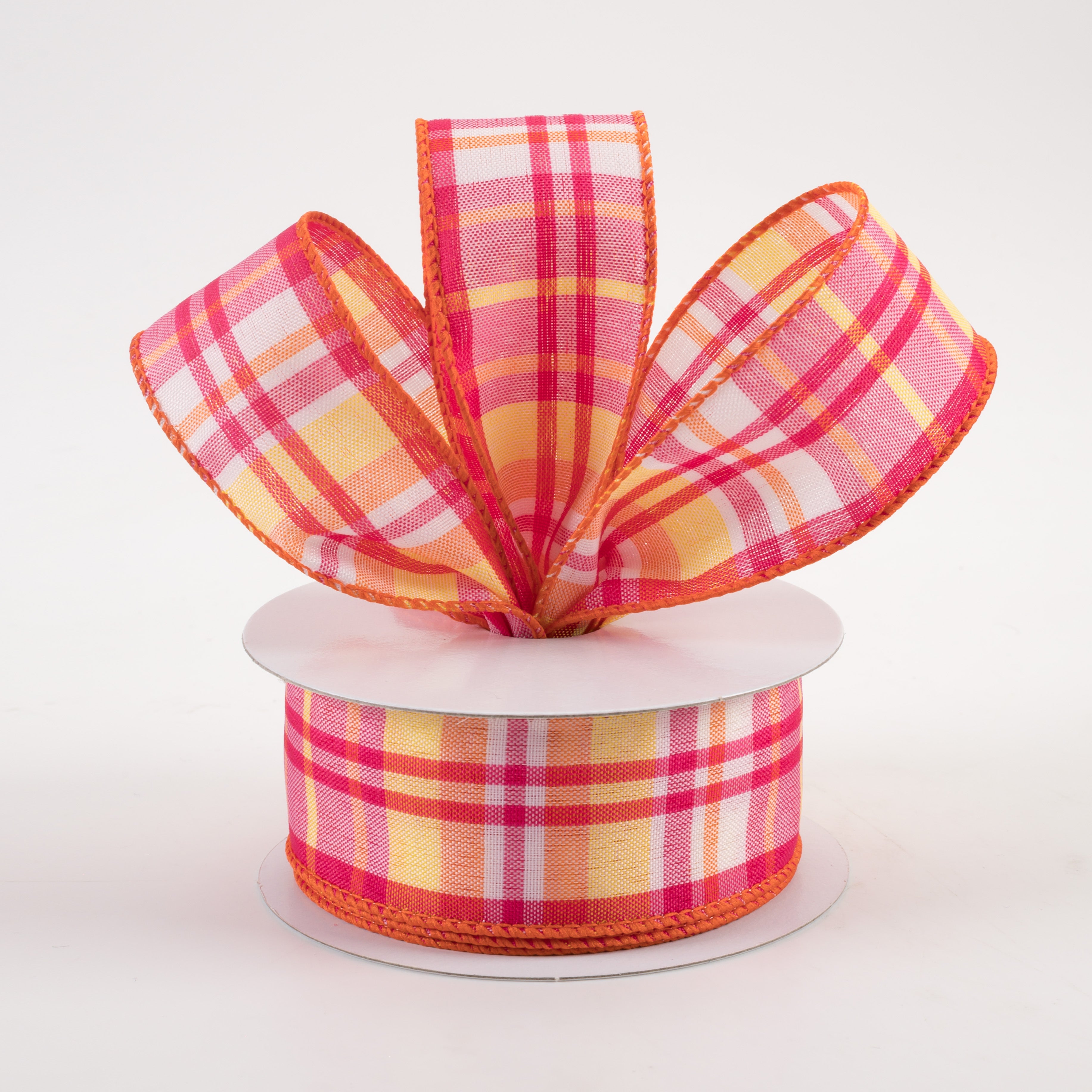 1.5" Toni Plaid Ribbon: Pink, Orange, Yellow (10 Yards) Lifestyle Photo