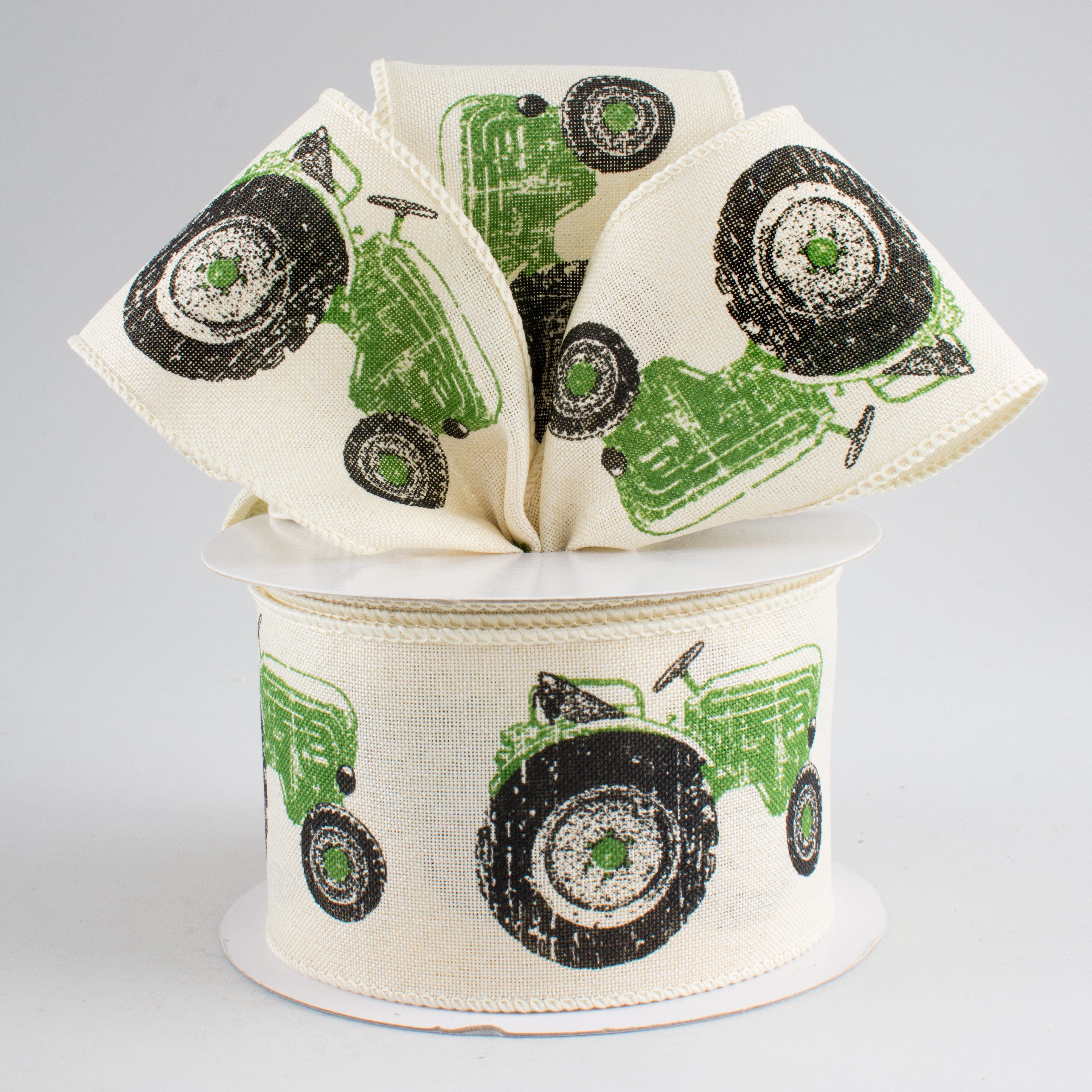 2.5" Tractor Ribbon: Cream & Green (10 Yards) Lifestyle Photo
