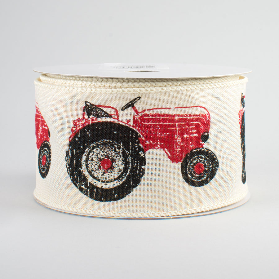 2.5" Tractor Ribbon: Cream & Red (10 Yards)